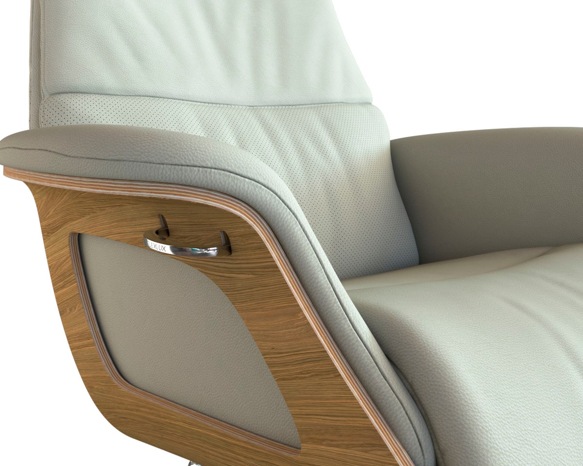 FLEXLUX Relaxsessel »Clement Relaxstuhl, Polstersessel, Liegesessel, TV-Sessel,«, Rücken- & Kopfteilverstellung, Drehbar, Armlehne Eiche, Fuß Alu