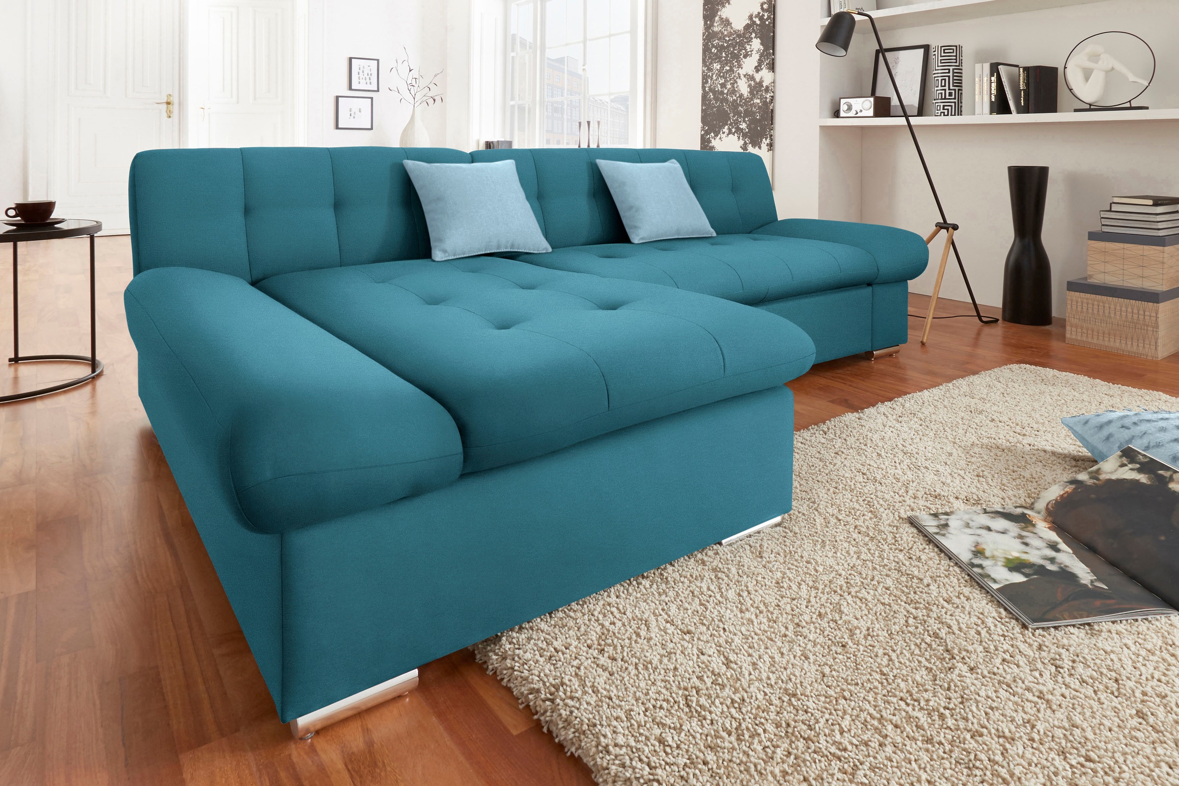 TRENDMANUFAKTUR Ecksofa »Reggae II, moderne Optik, Armteilverstellung, B/T 237/156cm, L-Form«, wahlweise mit Bettfunktion