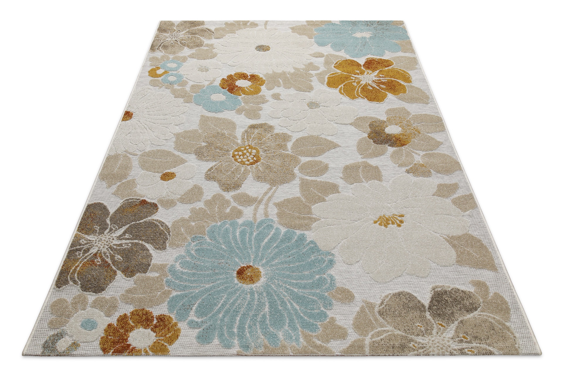 Wecon home Outdoorteppich »Beach Flower«, rund, 5 mm Höhe, für Innen & Außen, strapazierfähig, pflegeleicht, Hoch-Tief Effekt