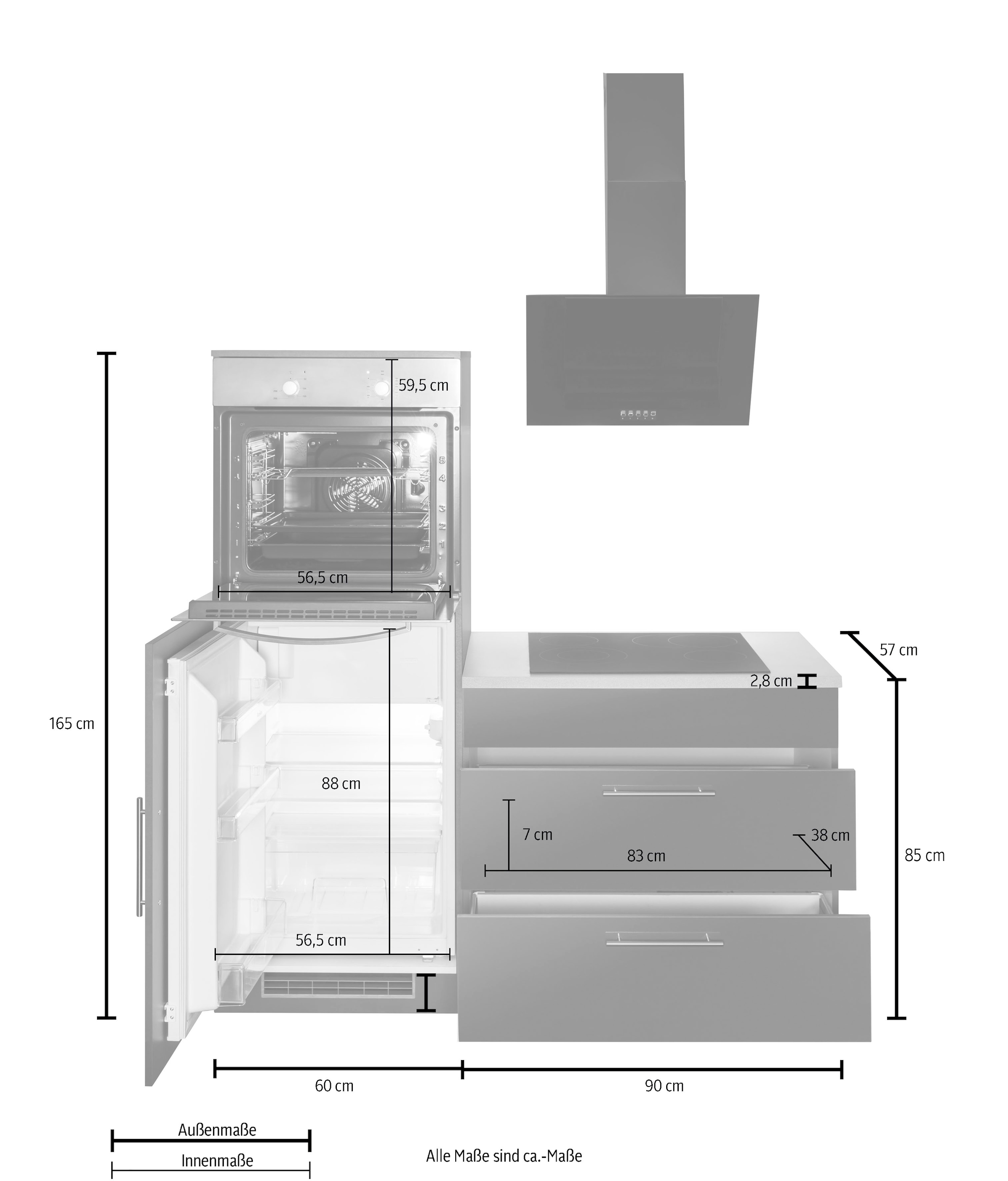 wiho Küchen Winkelküche 210 bestellen E-Geräte, »Cali«, x ohne auf Stellbreite Raten 220 cm