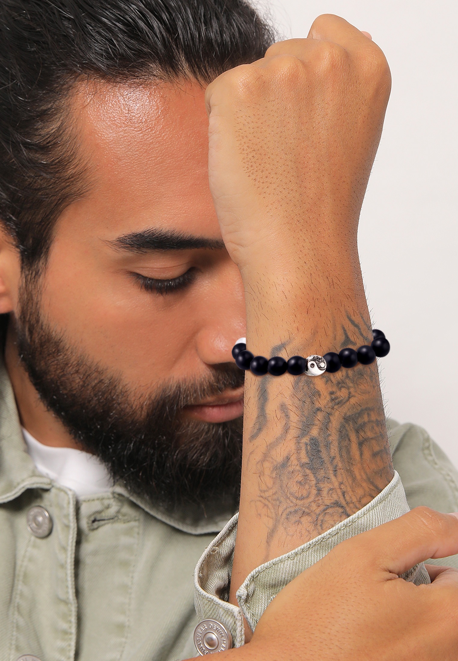 Kuzzoi Armkette »Armband Yin Yang Bead Onyx Kristall Perlen 925 Silber«