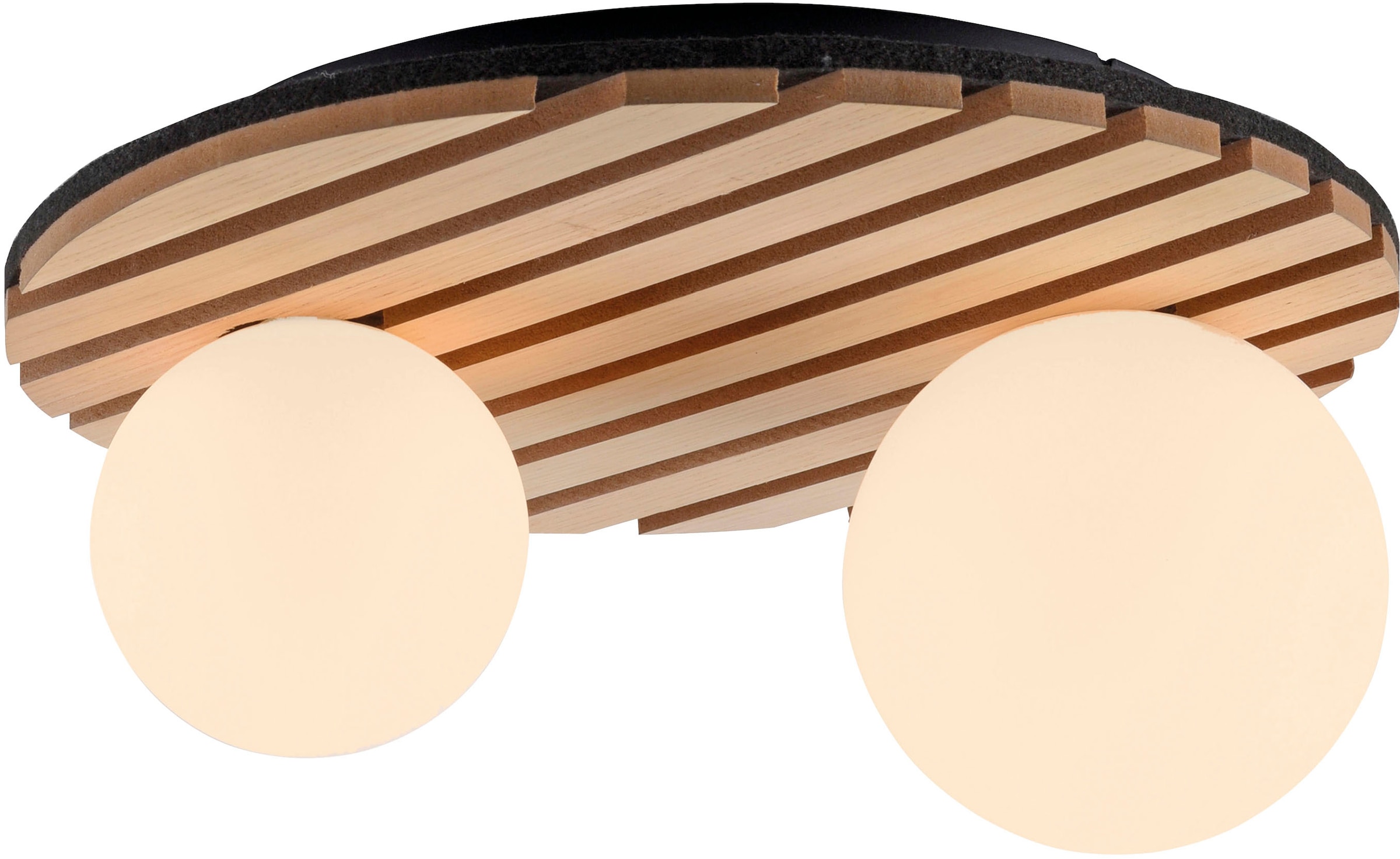 Leonique Deckenleuchte »Erinette Akustikpaneele mit Glaskugel«, 2 flammig, Leuchtmittel G9 | Leuchtmittel wechselbar-ohne Leuchtmittel, Holz, Akustik, Paneele, Glas, opal matt weiß, Deckenlampe