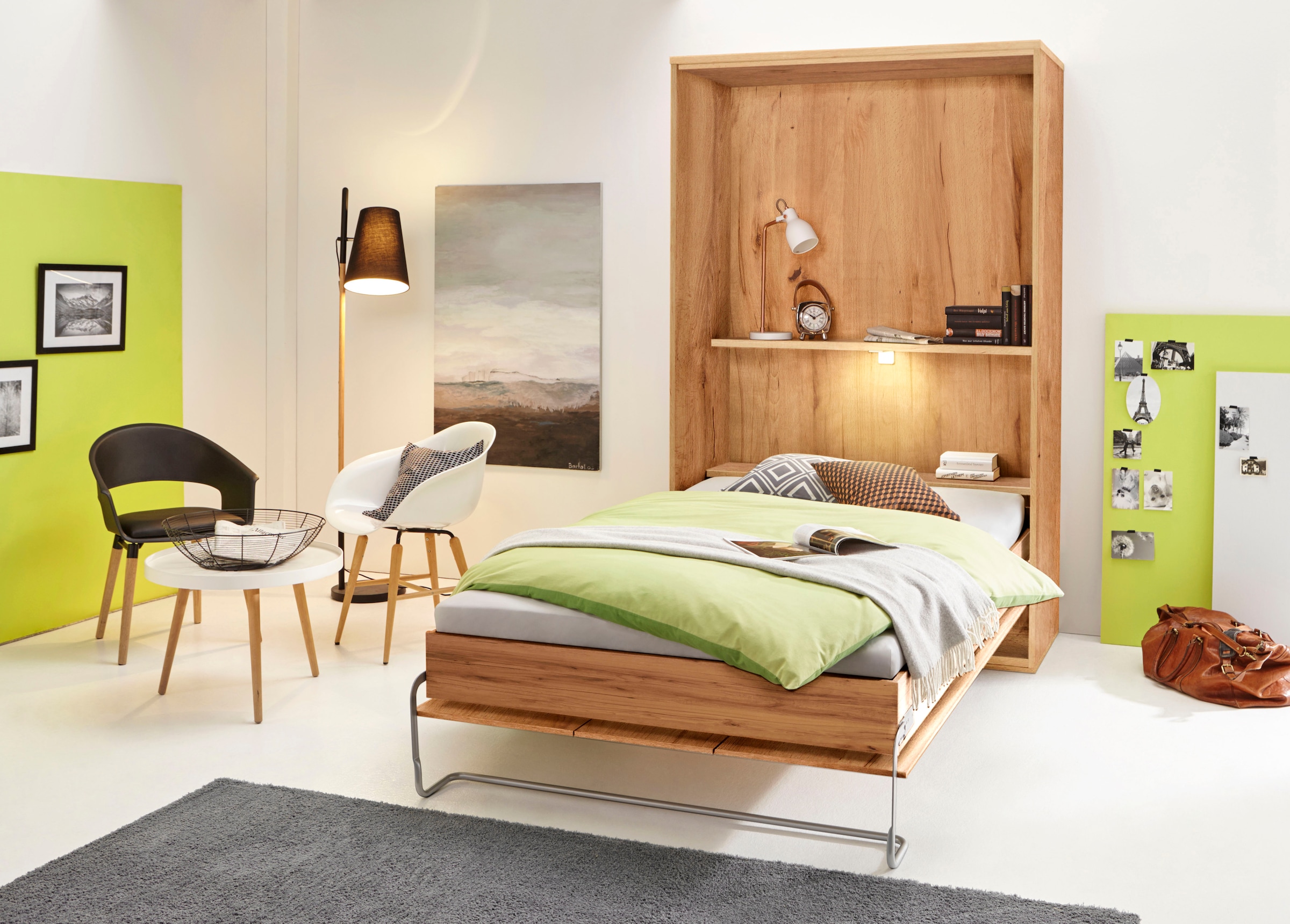 priess, Schrankbett »Ancona Schrankklappbett Jugendbett Klappbett Wandbett« mit Lattenrost, Regal und LED-Beleuchtung, in 3 Breiten, 