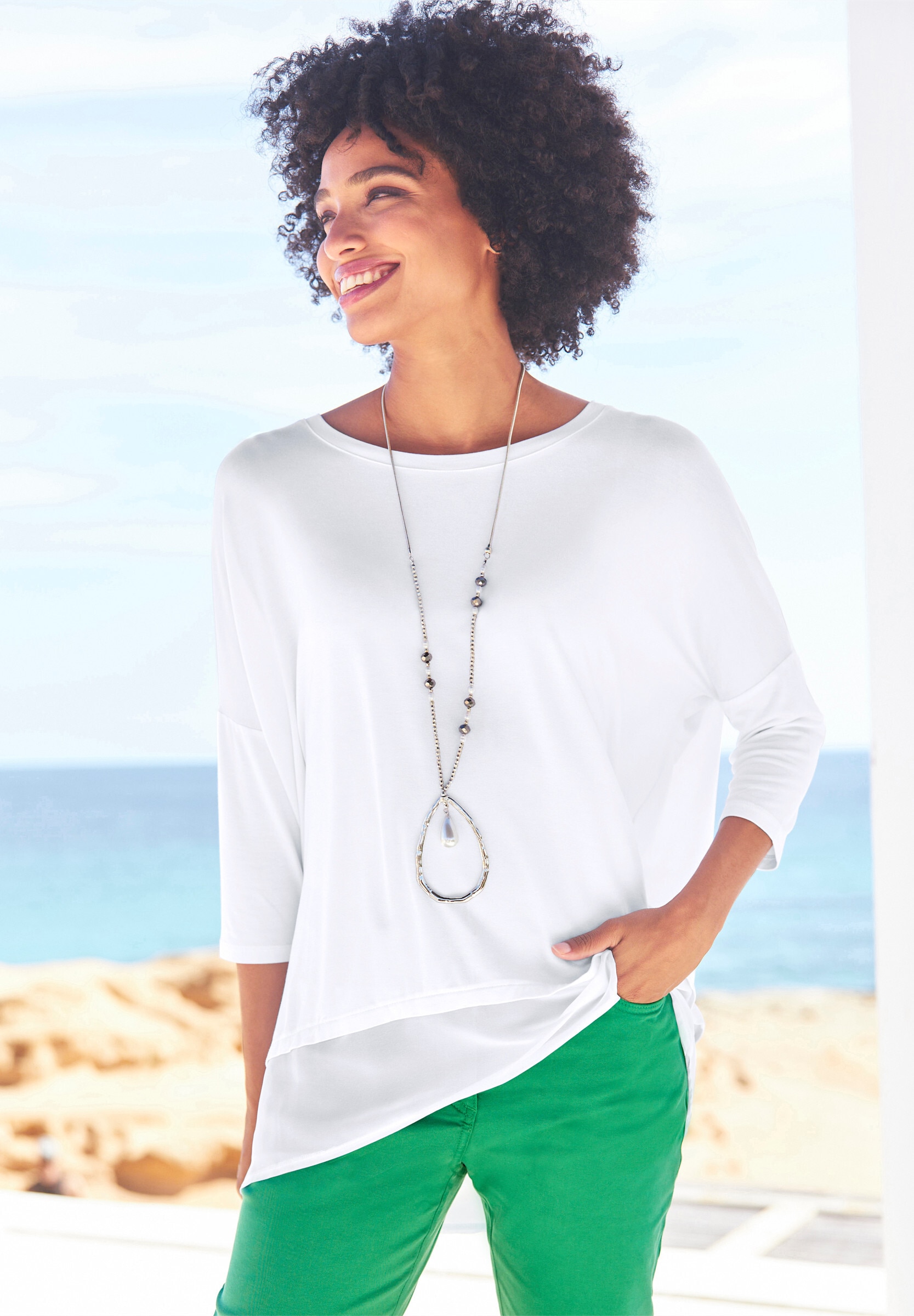 heine T-Shirt »Oversized Shirt Oversize-Shirt mit Chiffon-Saum«