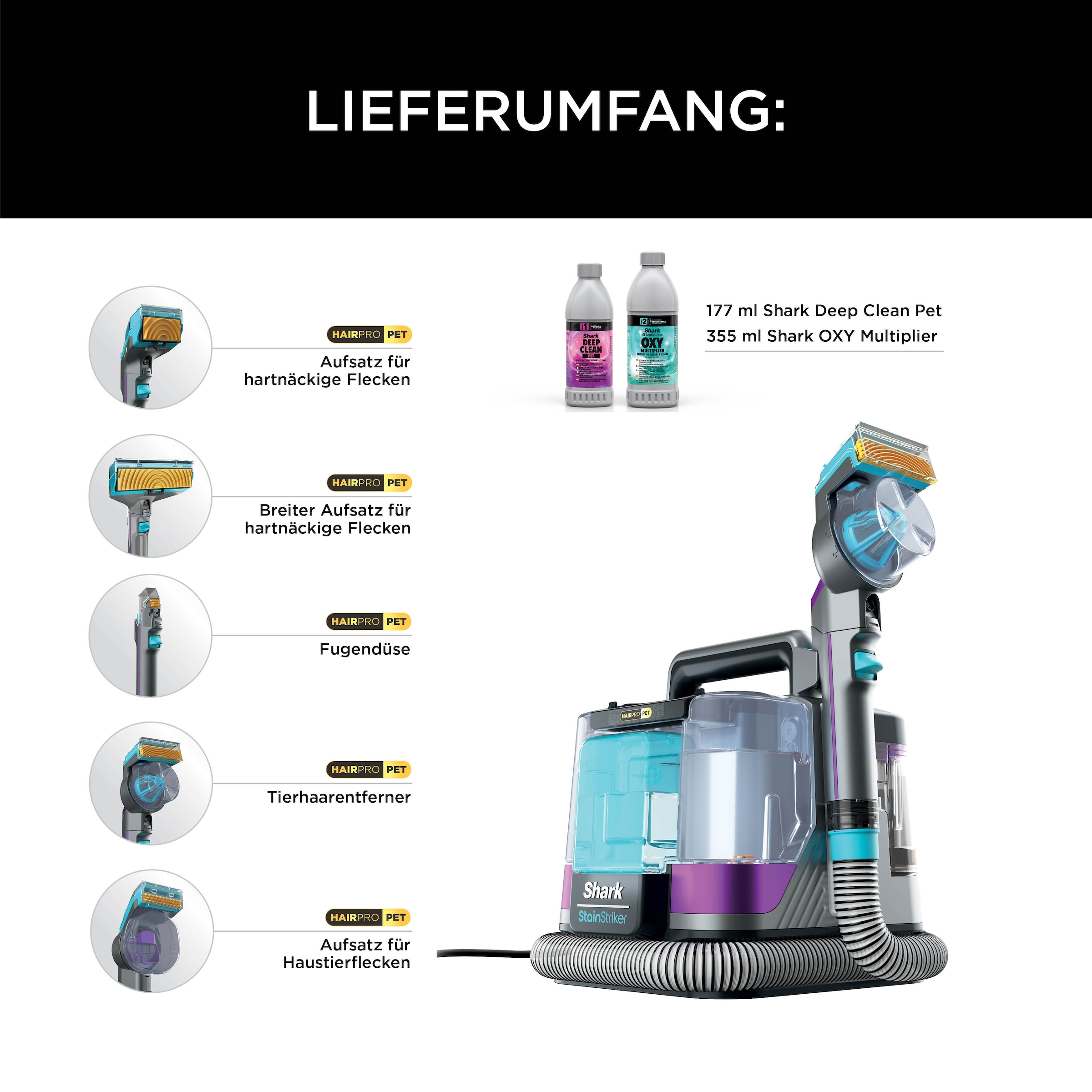 Shark Wasch-Sauger »PX250EUT Shark StainStriker HairPro« Inklusive 4 Spezialaufsätzen