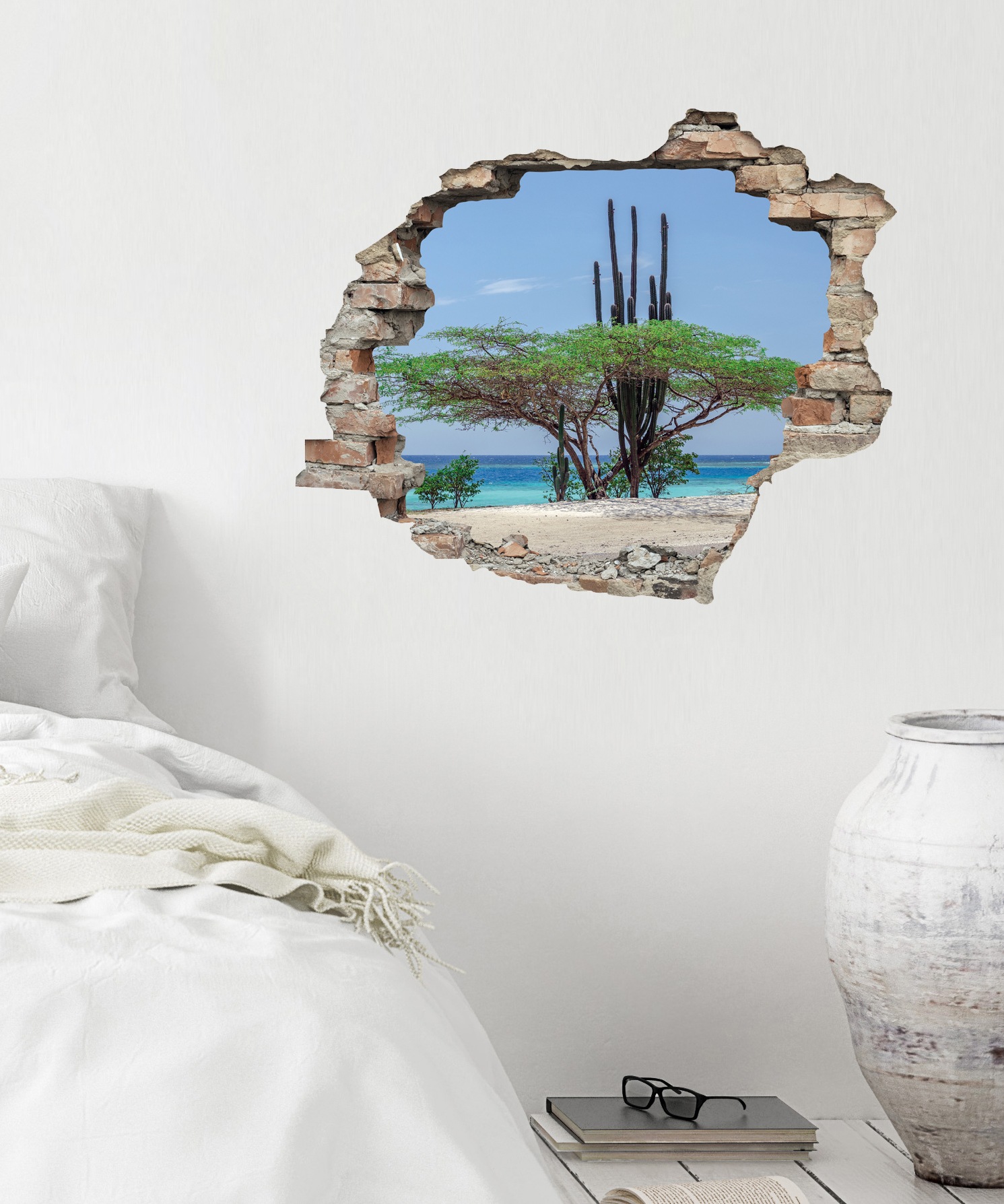 queence Wandtattoo »Strand«, (1 St.), Wandsticker, Wandbild, selbstklebend, 3D, Wanddurchbruch