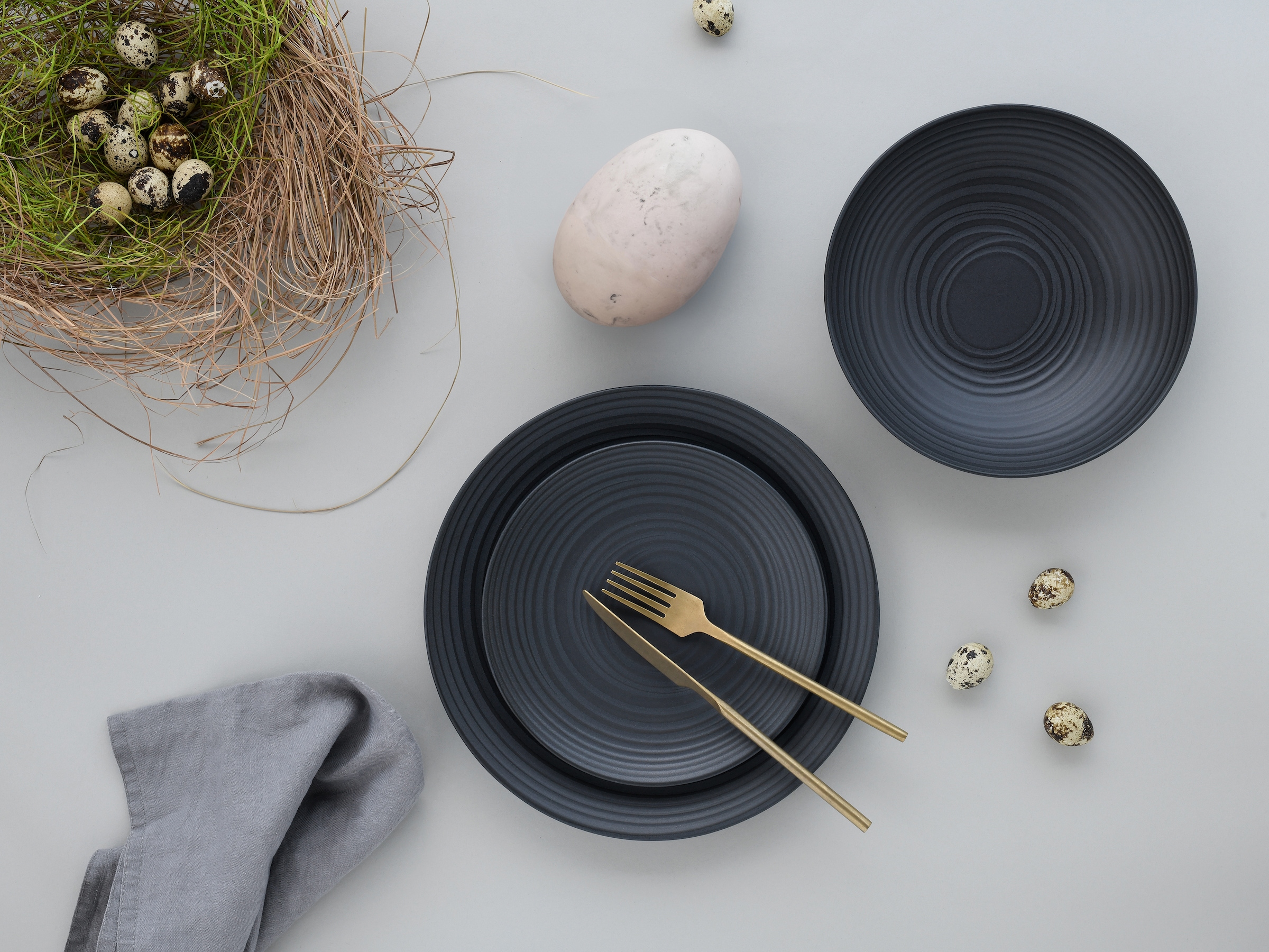 CreaTable Teller-Set »Lava Stone Black, Tellerset 18-tlg« Seidenmatte Glasur