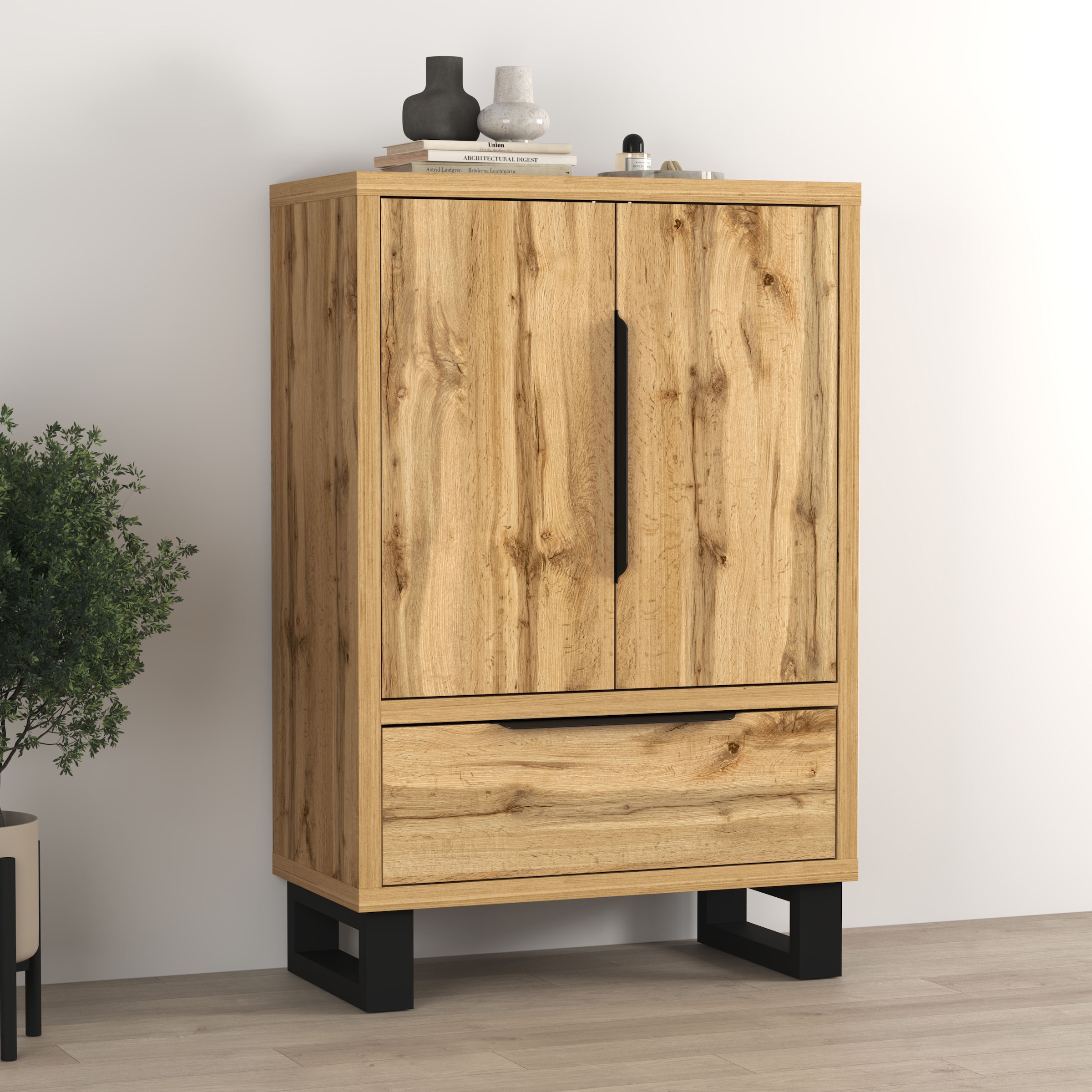 Home affaire Drehtürenschrank »Bronne,Breite 89,5 cm, Mehrzweckschrank, Universalschrank, Garderobe« Kleiderschrank, 1 Schublade, Metallgriffe, Garderobe