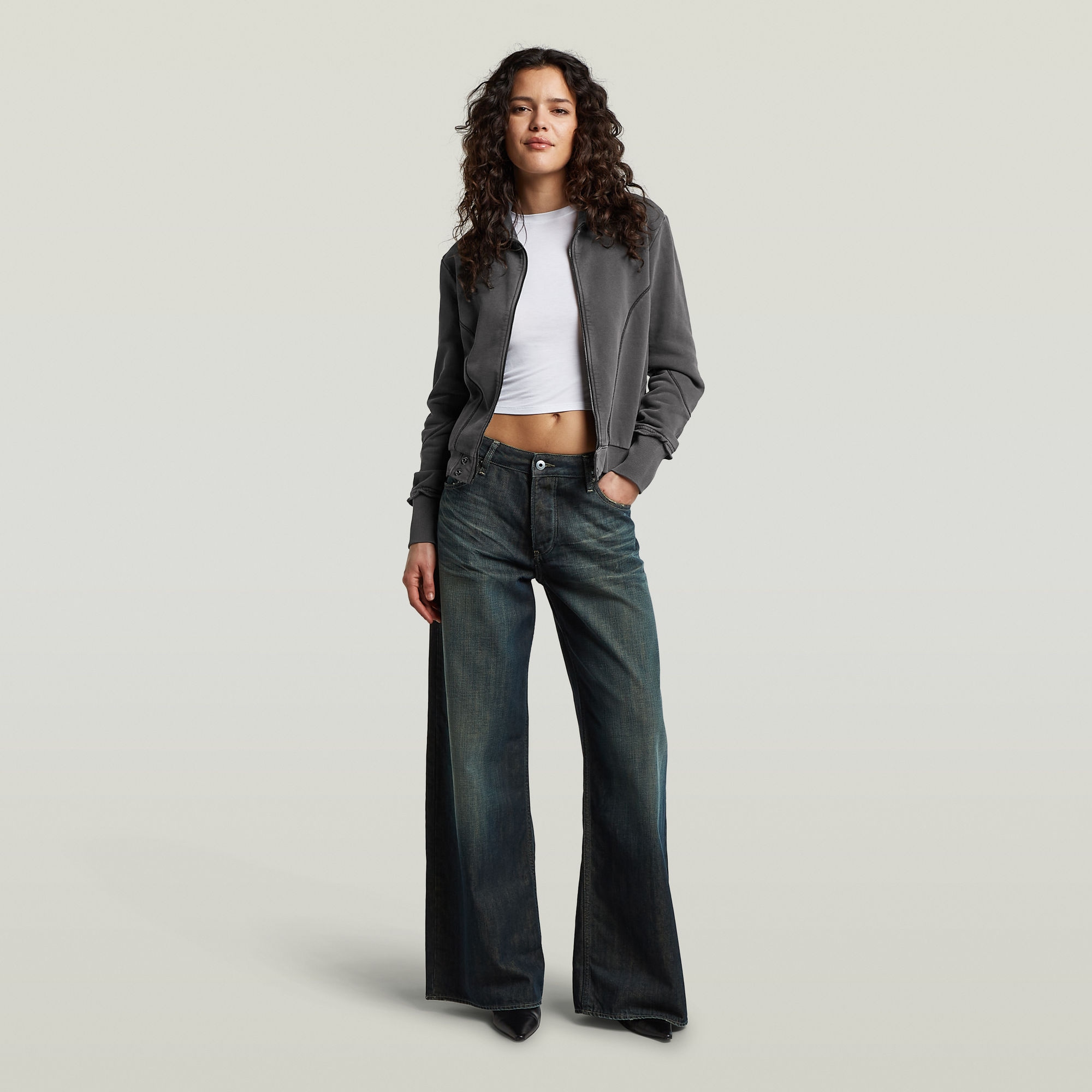 G-STAR Sweatjacke »Washed zip thru sw wmn« mit Stehkragen, Used-Optik