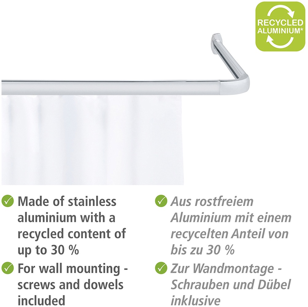 WENKO Winkelstange »Modell Era«, Winkelschiene aus Aluminium für Duschvorhänge, inkl. 16 Spezialgleiter