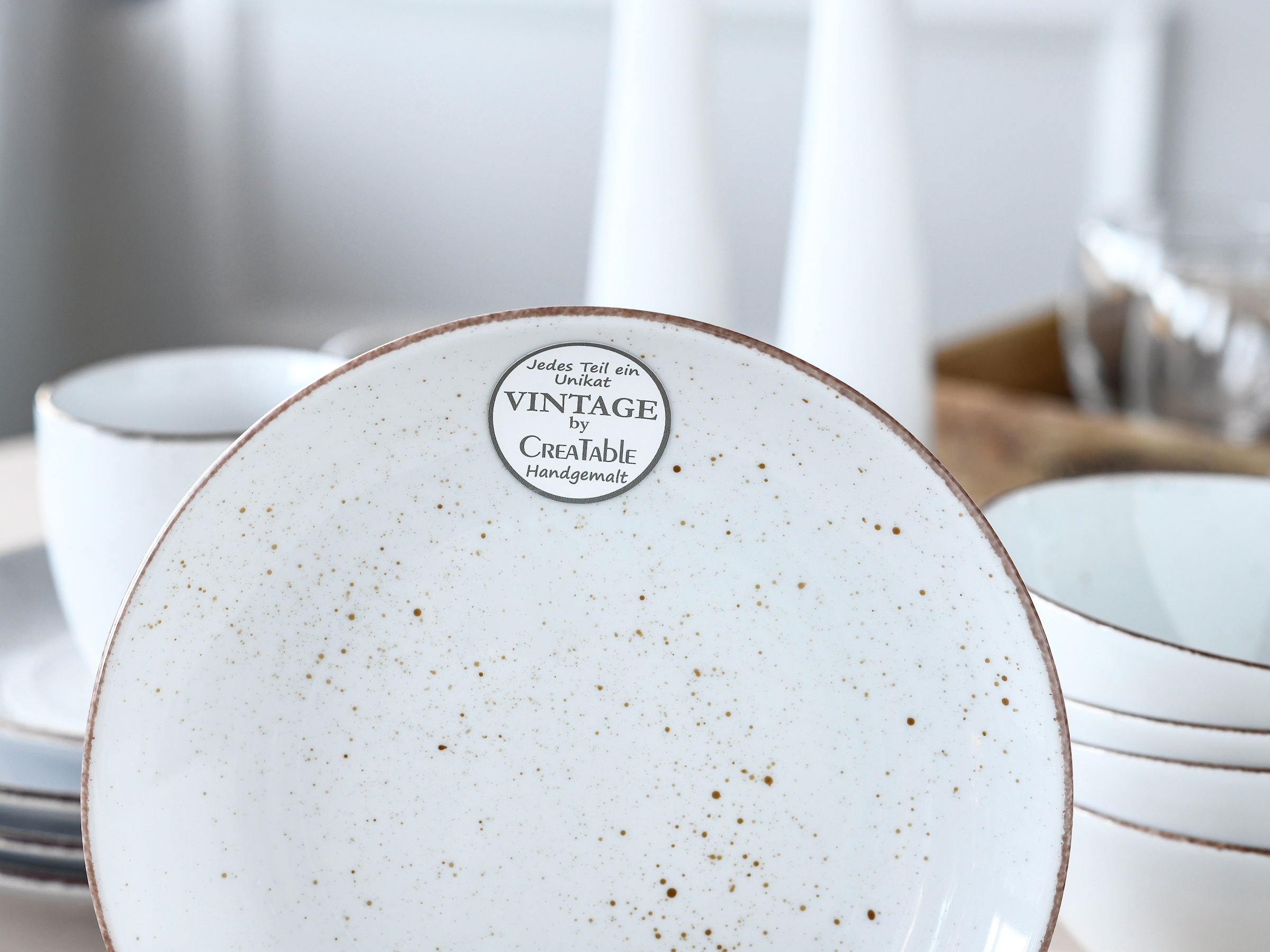 CreaTable Teller-Set »Vintage, Teller Set 12-tlg.« Naturverbundenes Design, Handgemalt