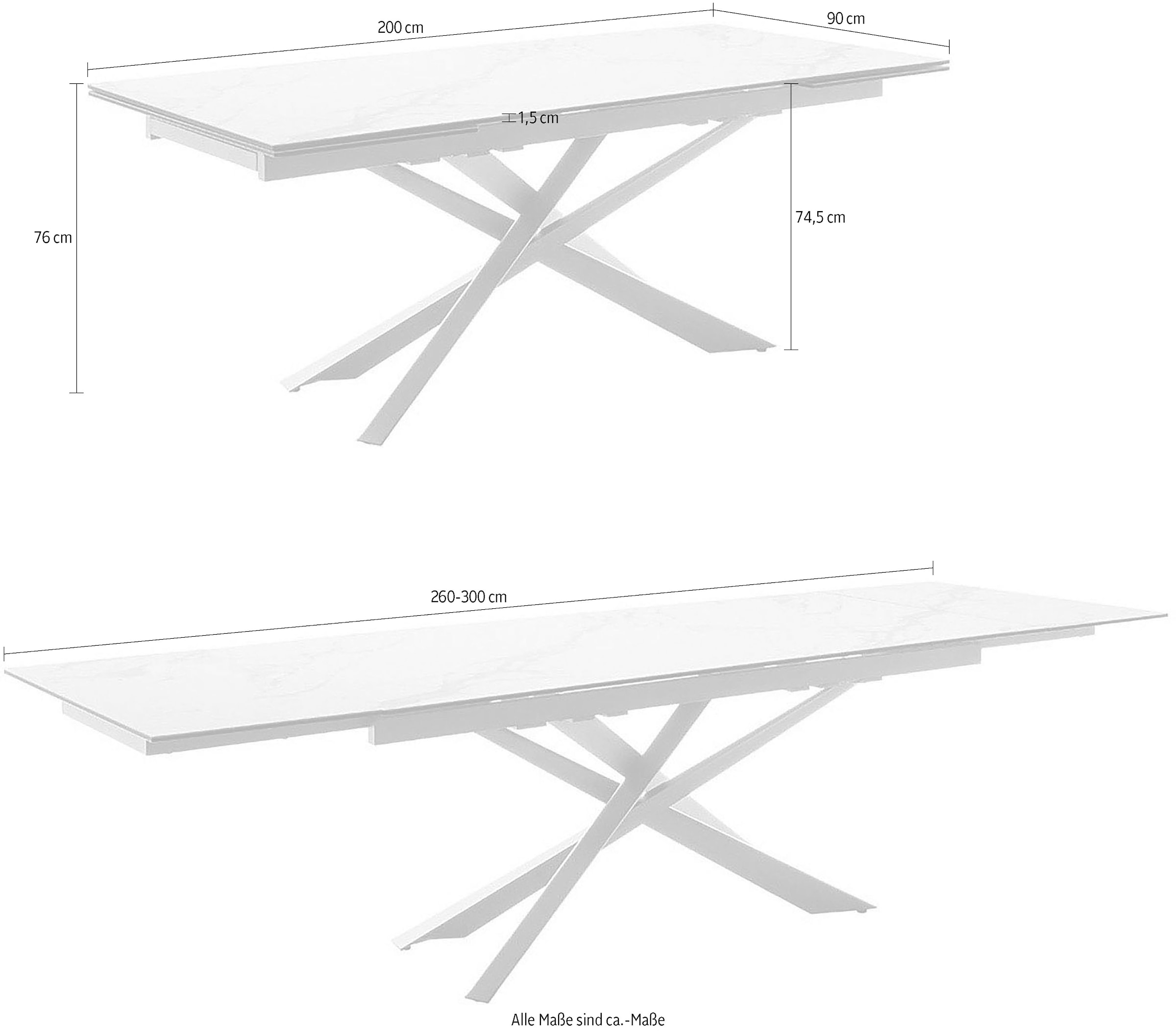 MCA furniture Esstisch »TESERO Auszugtisch 200-300 cm«, (Einzelstück), Keramik,Edelstahl,Marmor-Optik,ausziehbar,belastbar 100kg,10-12 Pers.