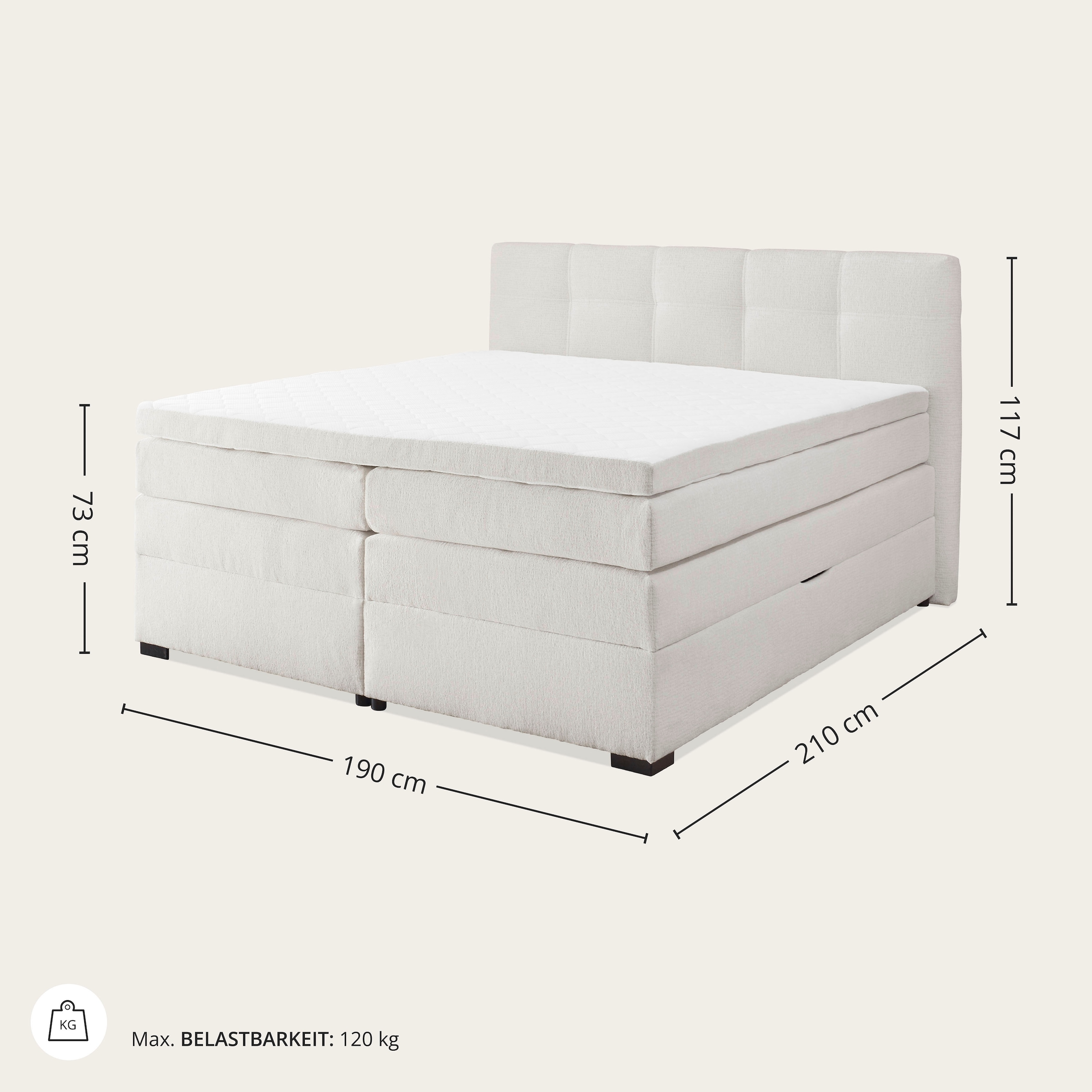 ED EXCITING DESIGN Boxspringbett »FANES, Doppelbett mit Bettkasten und Taschenfederkernmatratze H3« 5 Stk. tlg. mit 7cm Visco-Topper, hochwertiger Chenille-Bezug, 180x200cm