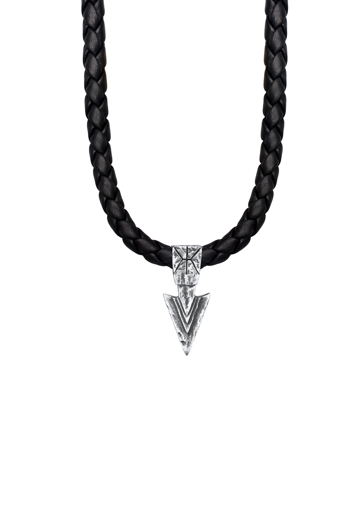 Kuzzoi Kette mit Anhänger »Halskette Herren Lederkette Arrow Pfeil Oxidiert 925 Silber«