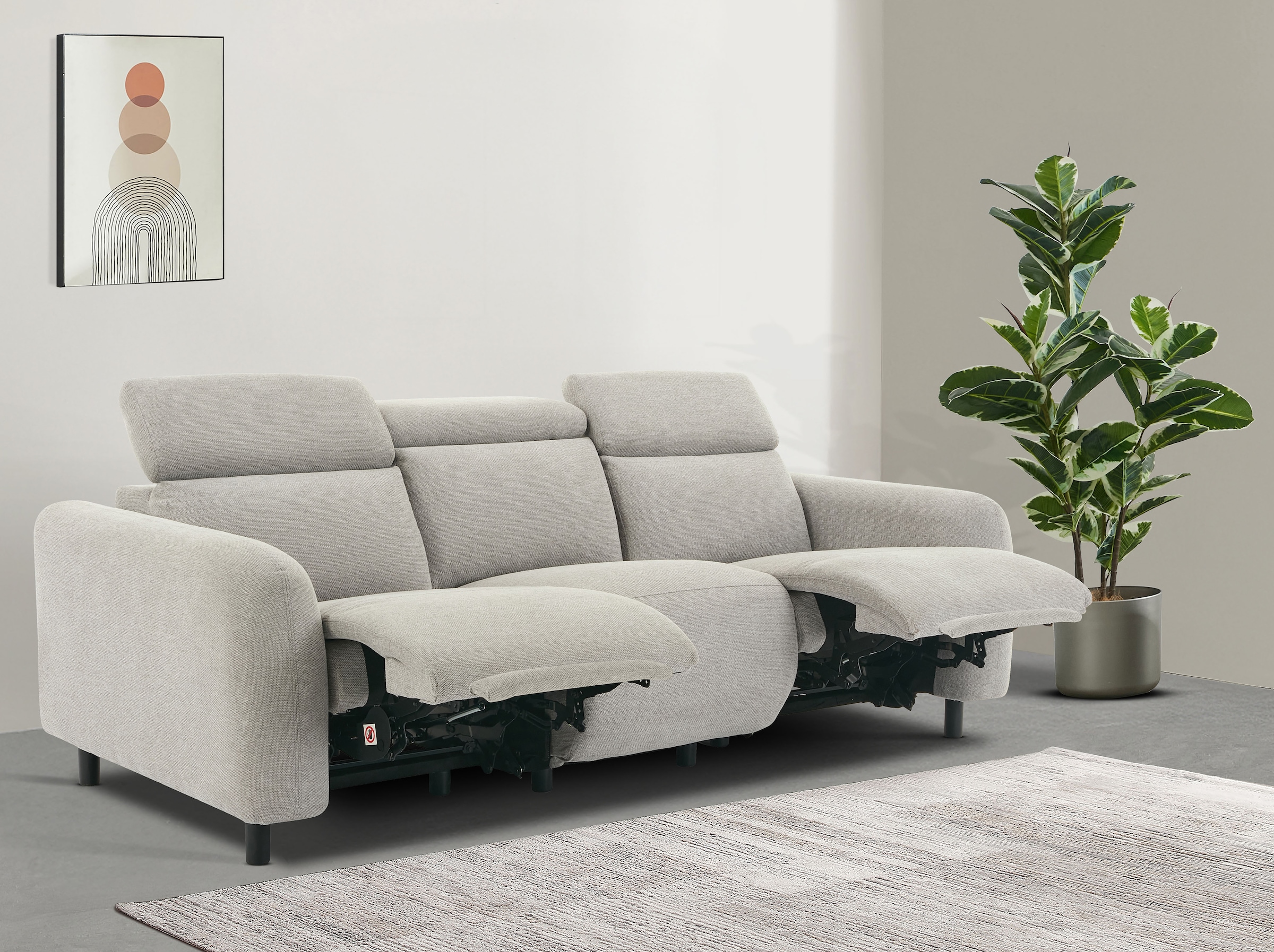 Home affaire 3-Sitzer »SKAANE Struktur-Sofa, 229 cm, manuelle-u. elektrische Relaxfunktion«, Relax-Funktion in 2 Sitzen, Kopfteilverstellung, Federkernpolsterung