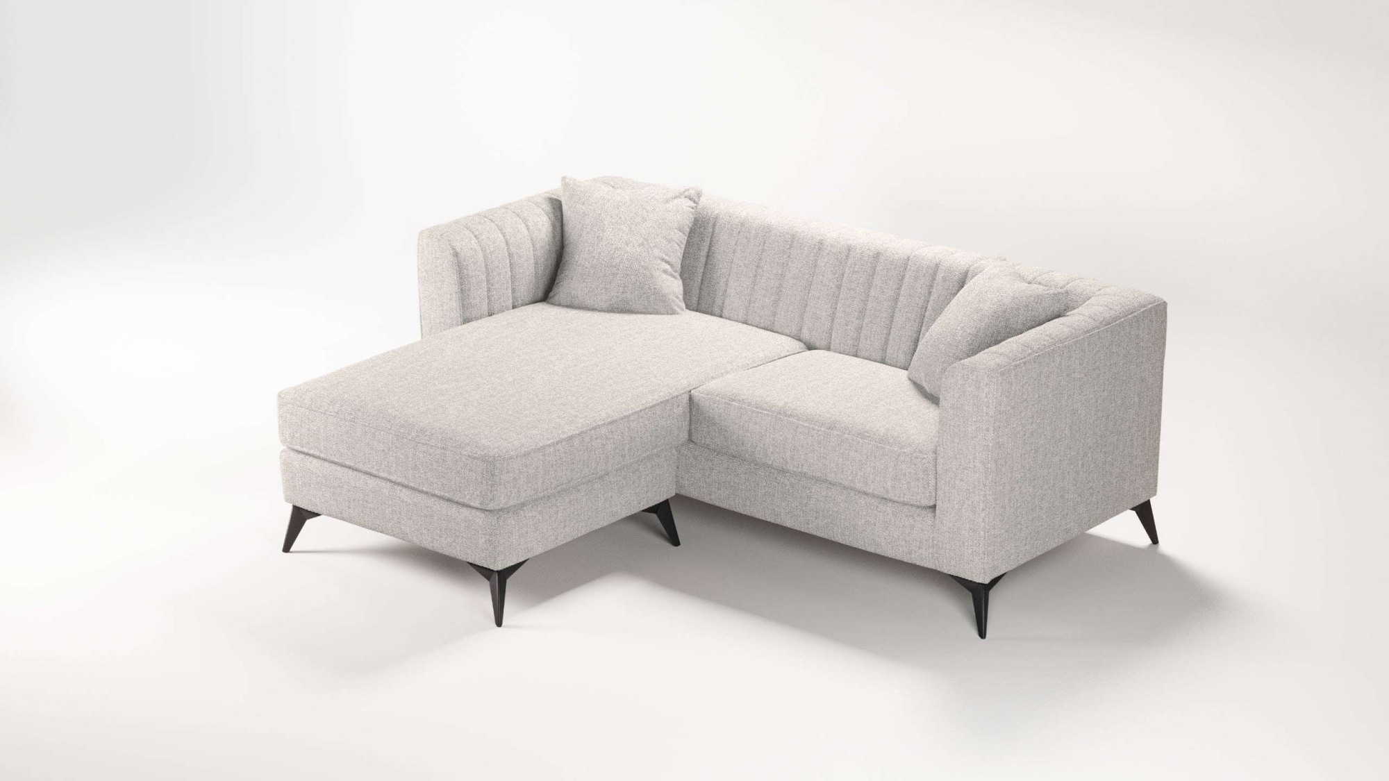 Places of Style Ecksofa »MATTHEW L-Form ideal für kleine Räume, Maße B/T/H: 201/162/74 cm«, elegantes Designsofa, feine Steppung im Rücken, incl. Zierkissen