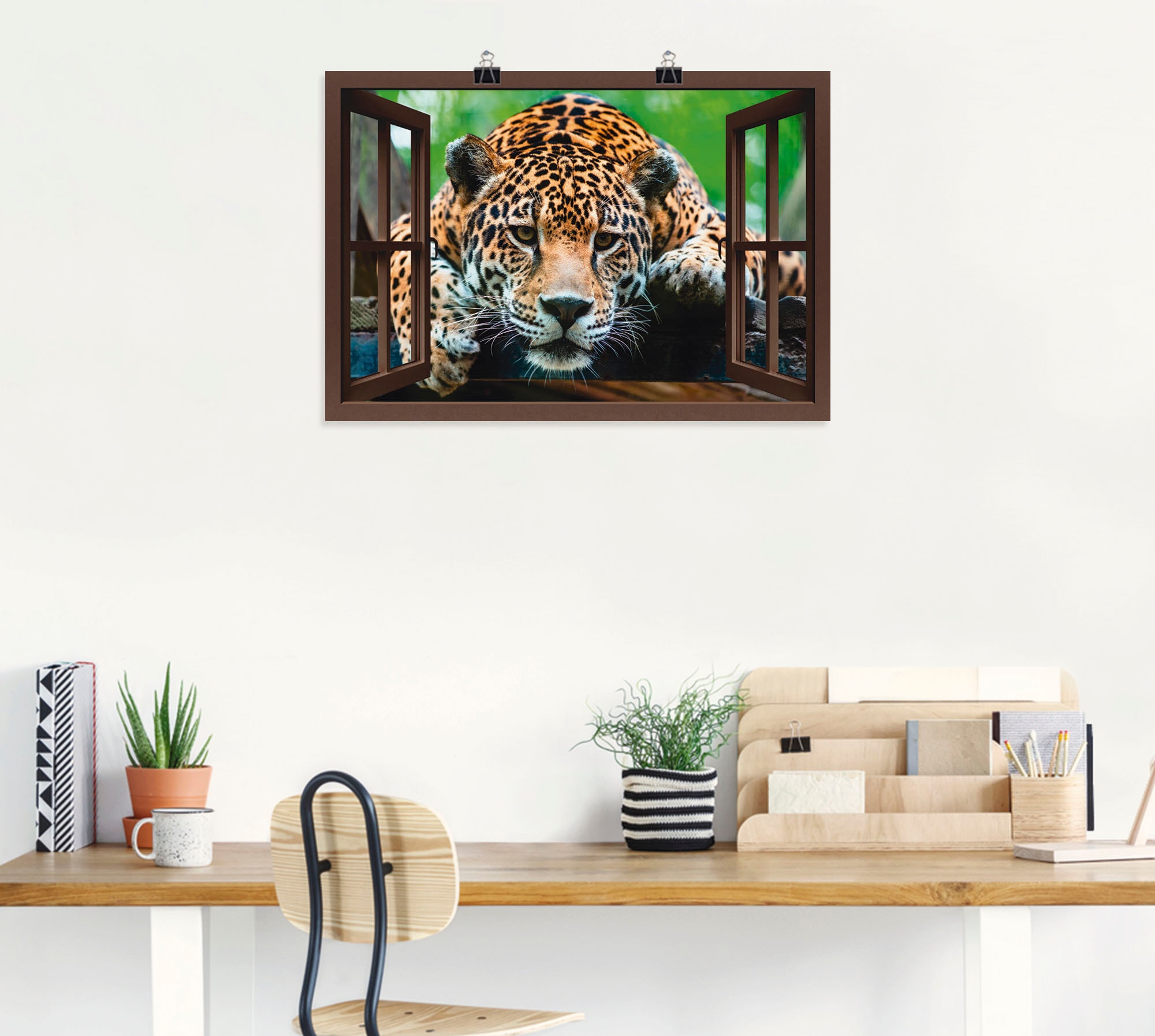 Artland Poster »Fensterblick - Südamerikanischer Jaguar« Wildtiere 1 Stk. tlg. als Alubild, Leinwandbild, Wandaufkleber oder Poster in versch. Größen