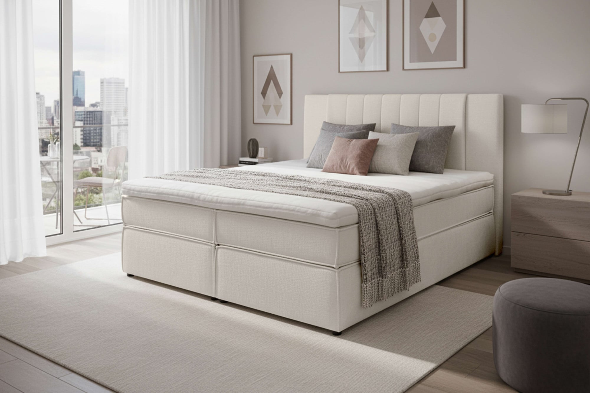 Home affaire Boxspringbett »Bellissimo, Doppelbett, Polsterbett, Federkernbett, Komforbett« inkl. 9cm Topper, 5-Zonen-Taschen-Federkernmatratze, Härtegrad 3
