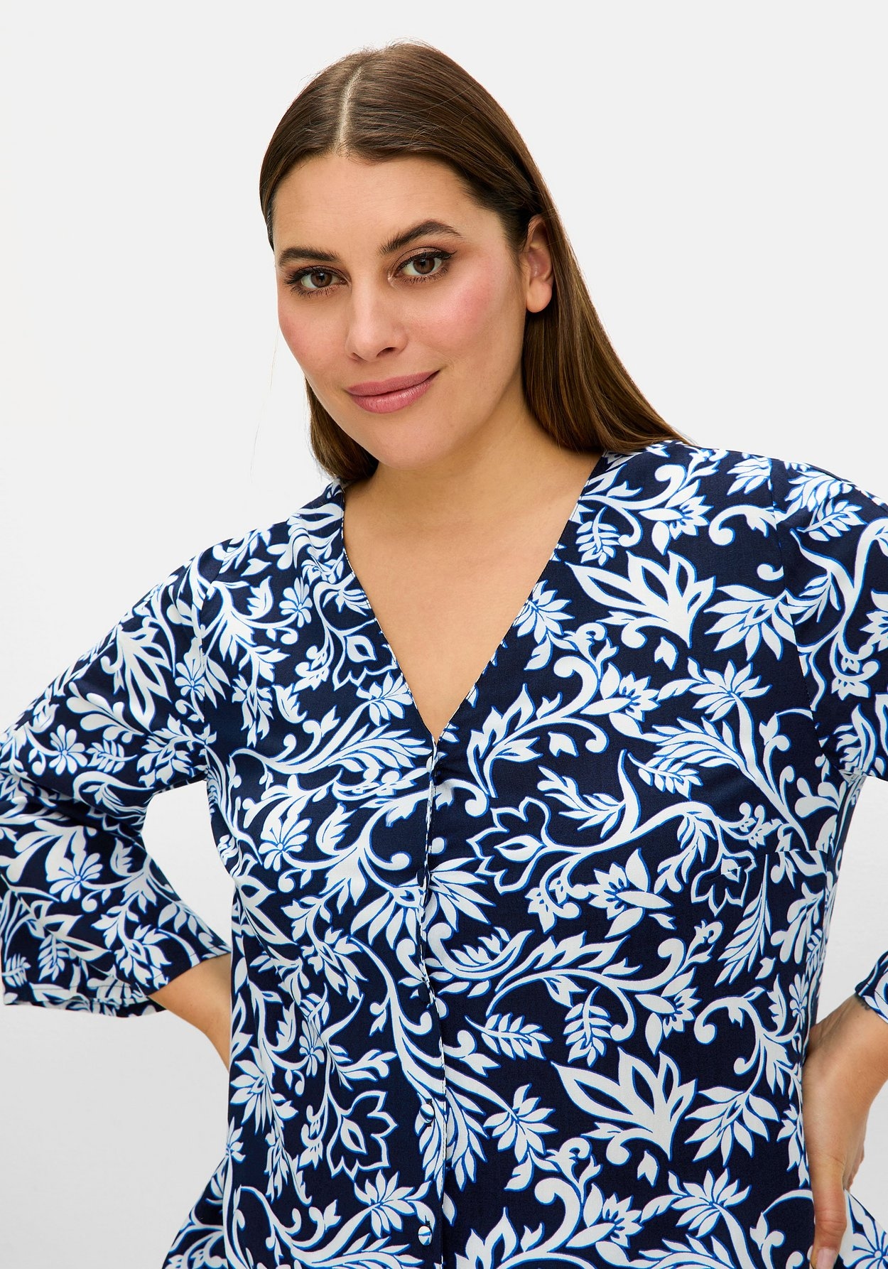 Sheego Druckbluse »Bluse mit 3/4-Trompetenärmeln«