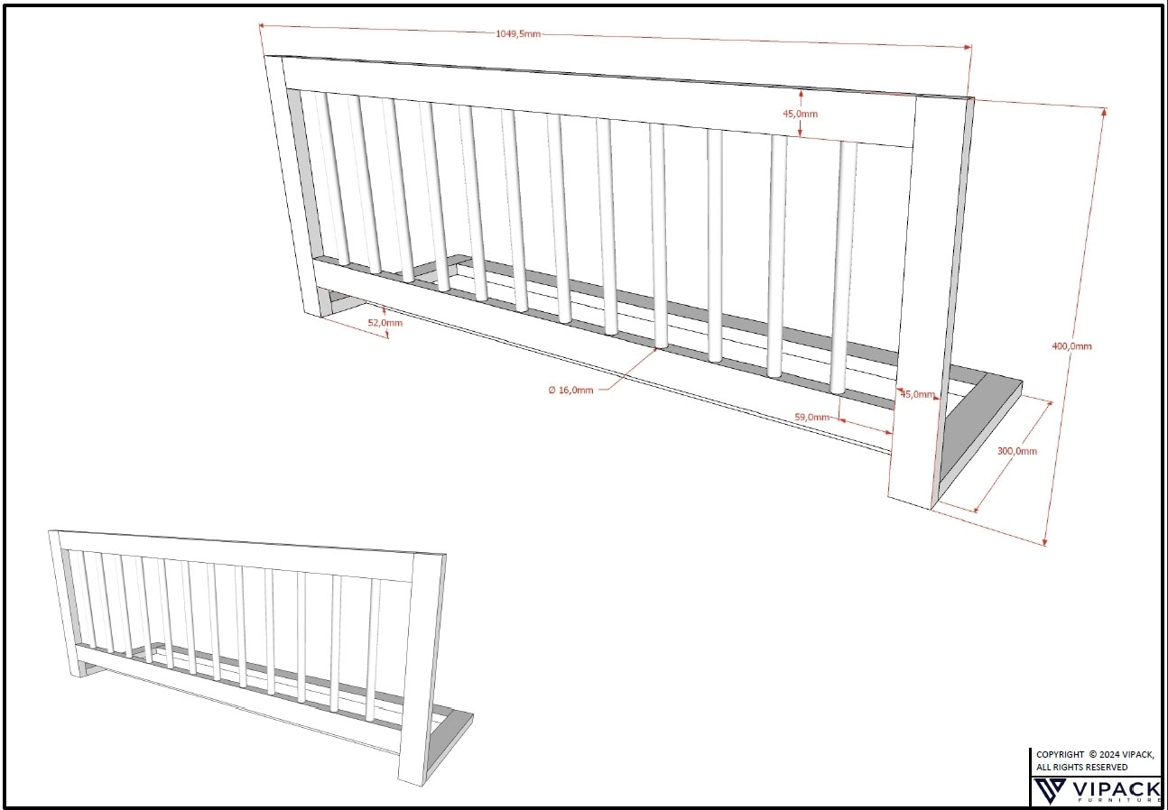 Vipack Daybett »Liegefläche 90x200 cm, inkl. Sprossenumrandung, Rausfallschutz vorne« Buche massiv, sehr stabil und standfest gebaut, inkl. Rolllattenrost,  die Bettschublade bietet Stauraum oder als Zusatzbett nutzbar