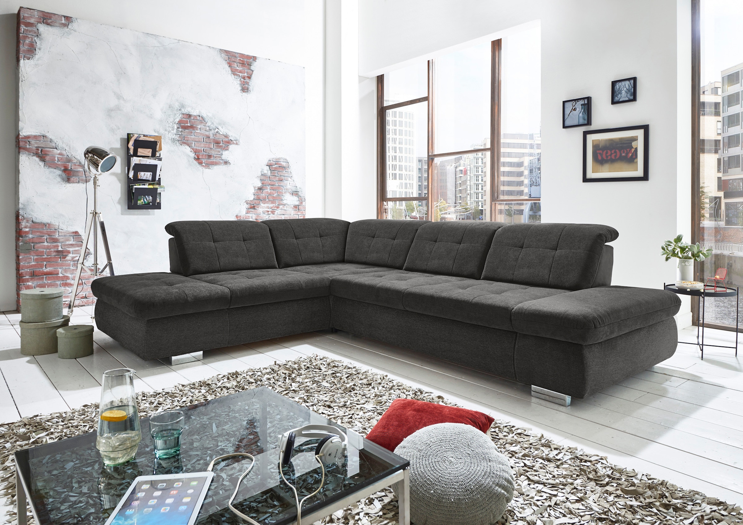 Die PlanBar Ecksofa »MP-IN17004 L-Form, Breite 323 cm, wahlweise weitere Funktionen« Federkern-Polsterung, inkl. Sitztiefenverstellung