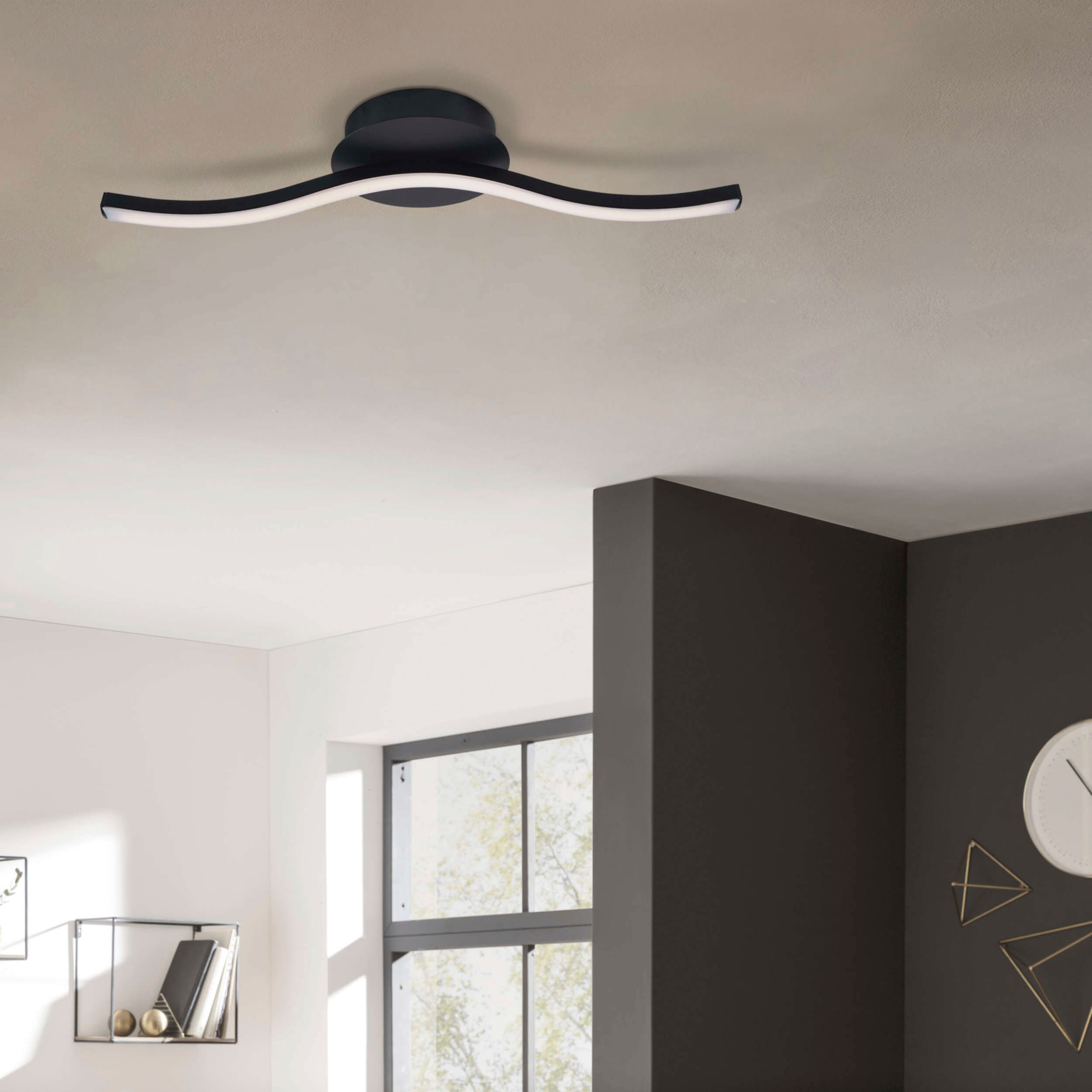 näve LED Deckenleuchte »Onda«, 1 flammig, Leuchtmittel LED-Modul | LED fest integriert, Deckenlampe, Wandleuchte warmweiß, L: 45cm, 6W, schwarz-matt, IP20