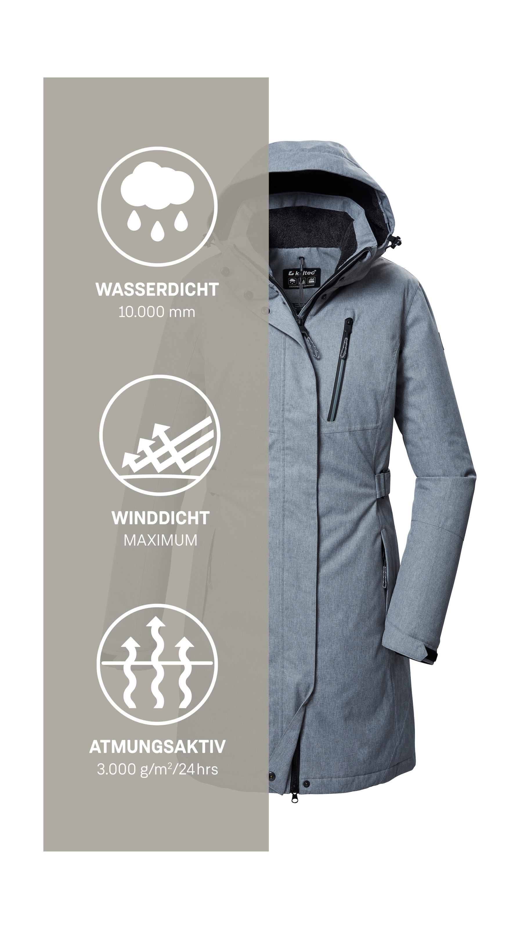 Killtec Parka »KOW 303 WMN PRK«, Wasserdichter, atmungsaktiver Damenparka mit abnehmbarer Kapuze