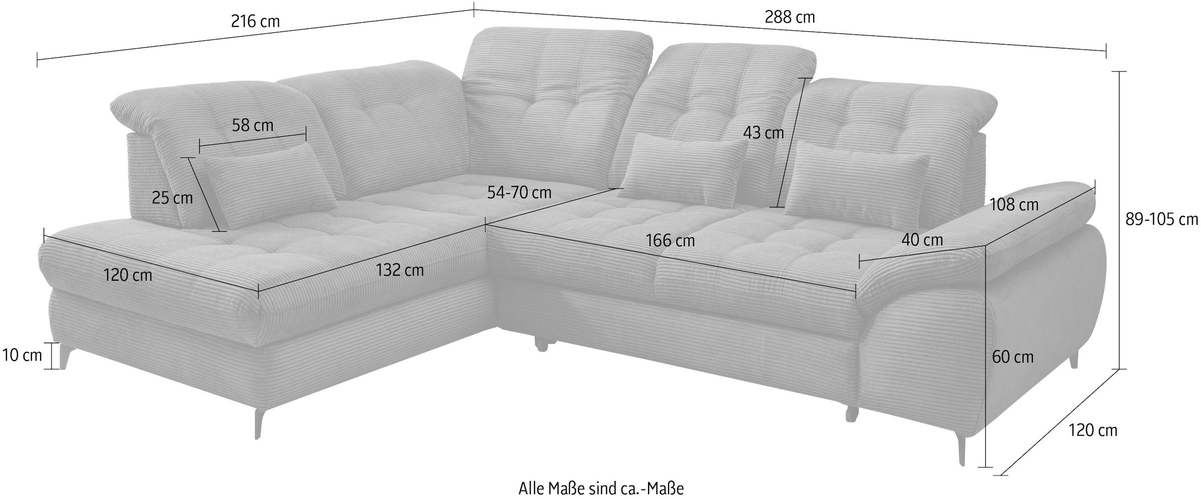 Home affaire Ecksofa »Lazio modern und bequem, schmale Armlehnen, tolle Detailverarbeitung« zwei verschiedene Fußfarben wählbar