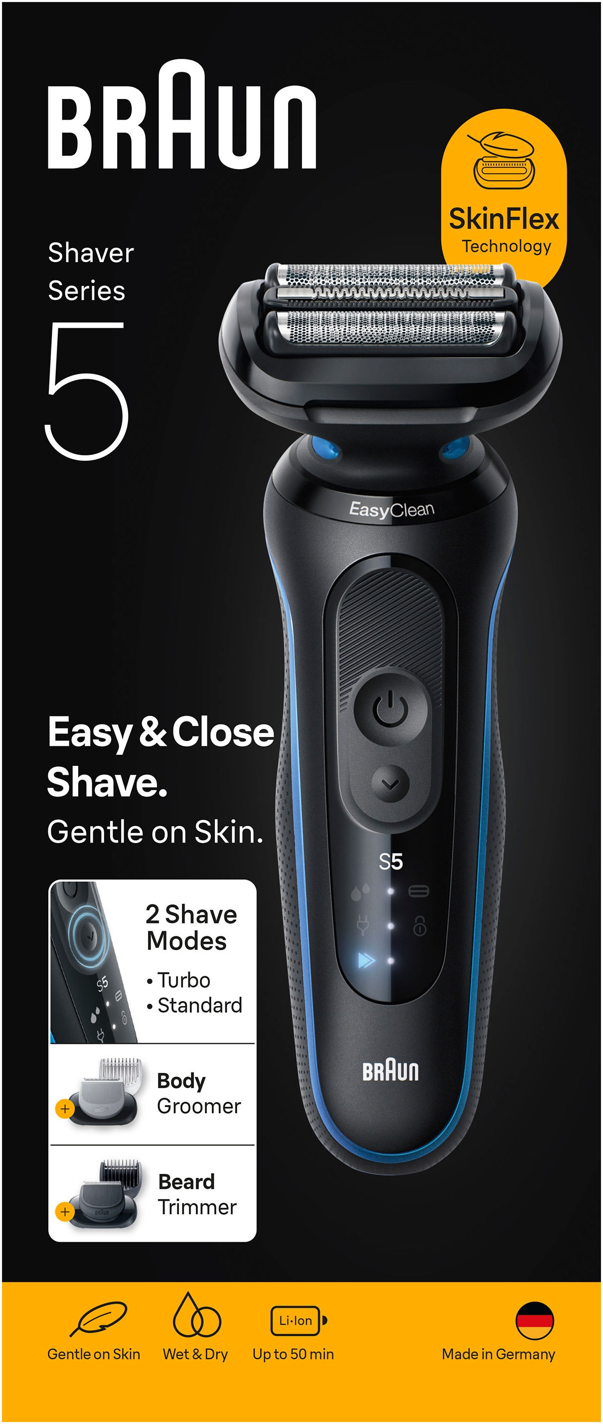 Braun Elektrorasierer »Series 5 52-B1650s« Reinigungsstation Bis zu 50 min, +2 Aufsätze, Nass- & Trocken, 100% Wasserdicht