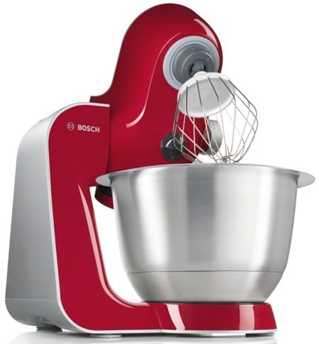 BOSCH Küchenmaschine »Serie 4 MUM56740, Durchlaufschnitzler/Mixer/Fleischw./Zitr.presse, rot«, Schüssel 3,9l Edelstahl, spülm.fest, 4 Scheiben, 3 Rührwerkzeuge