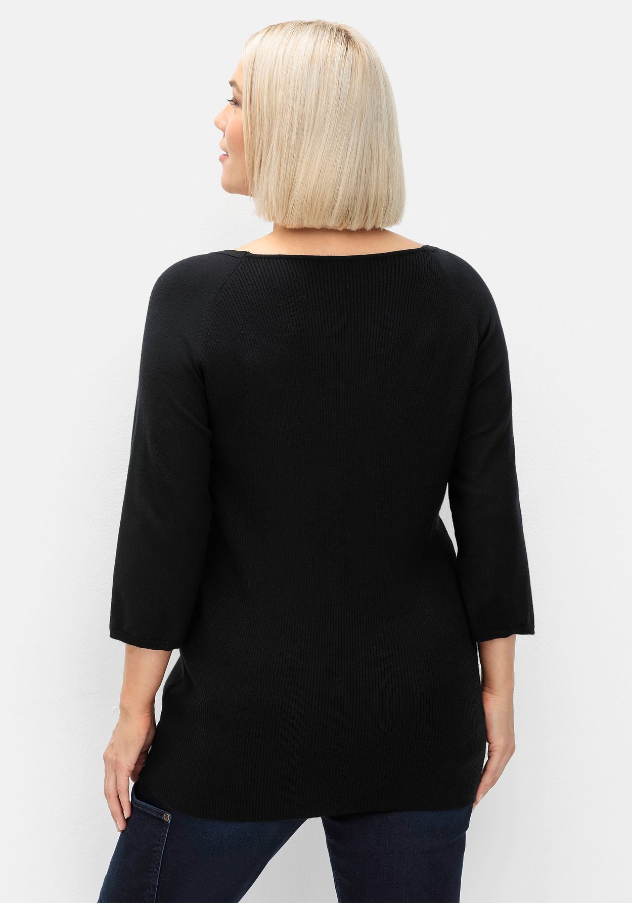 Sheego Strickpullover »Pullover mit V-Ausschnitt mit V-Ausschnitt, in Rippstruktur«