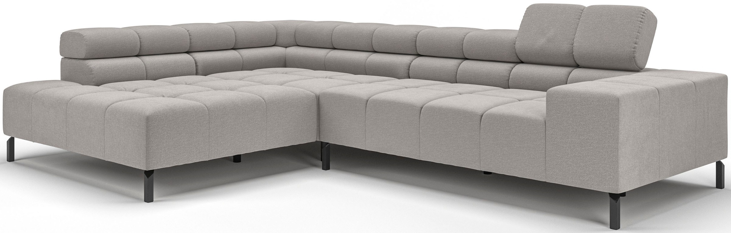 INOSIGN Ecksofa »Ancona New, wahlweise motorische Sitztiefenverstellung, auch Cord«, feine Steppung, mit Kopfteilverstellung, 3 Zierkissen, L-Form