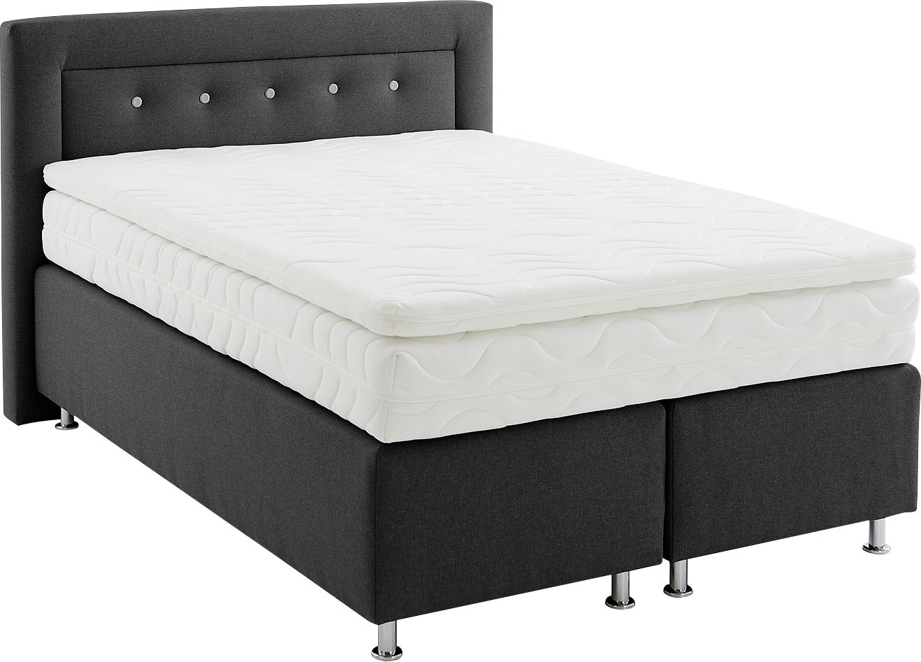 Westfalia Schlafkomfort, Boxspringbett wahlweise mit Topper, charcoal, Bezug: Feinstruktur 100% Polyester, Feinstruktur Ohne Topper, charcoal