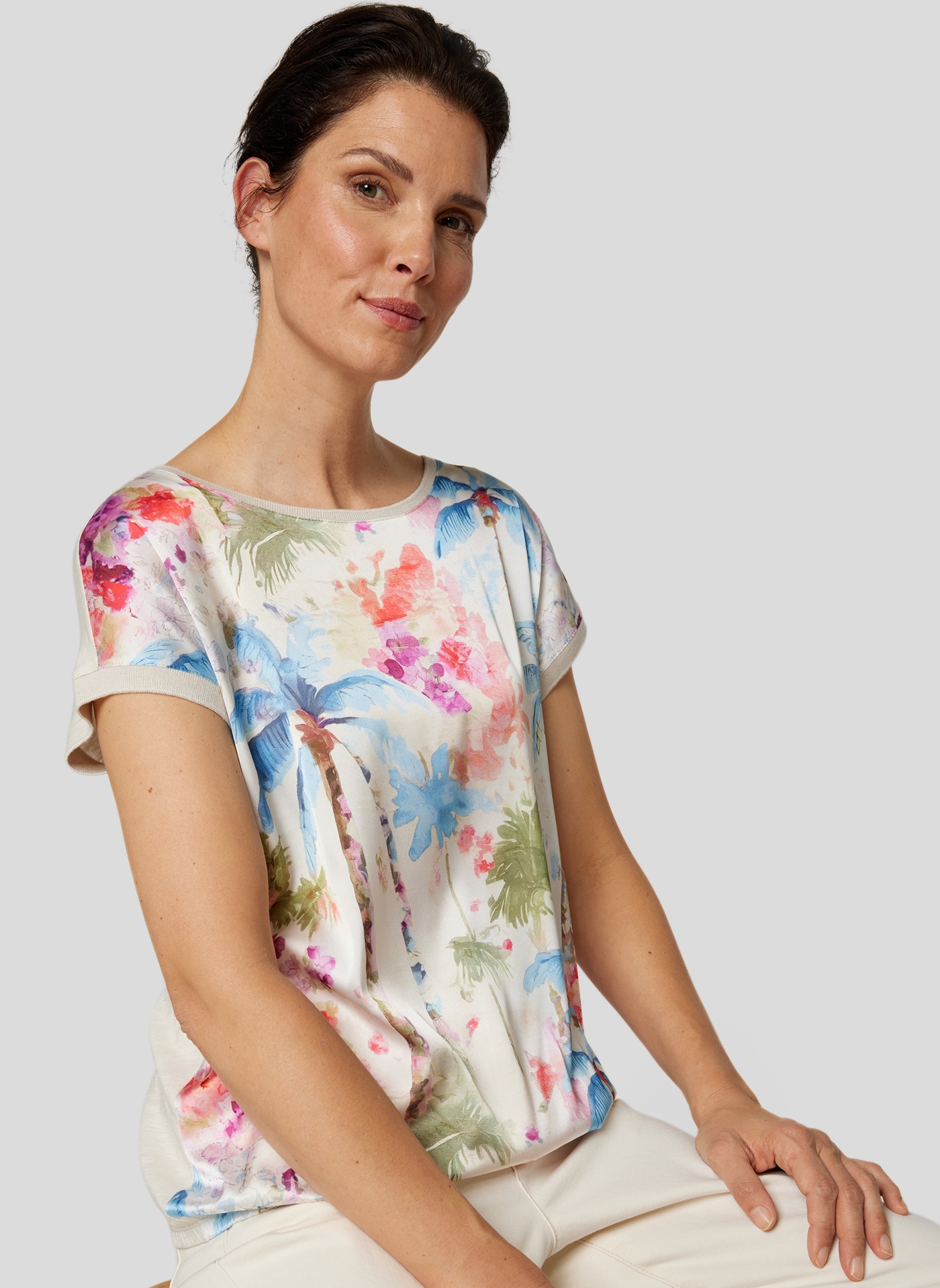 Rabe Print-Shirt, mit floralem Muster vorn, hinten unifarben