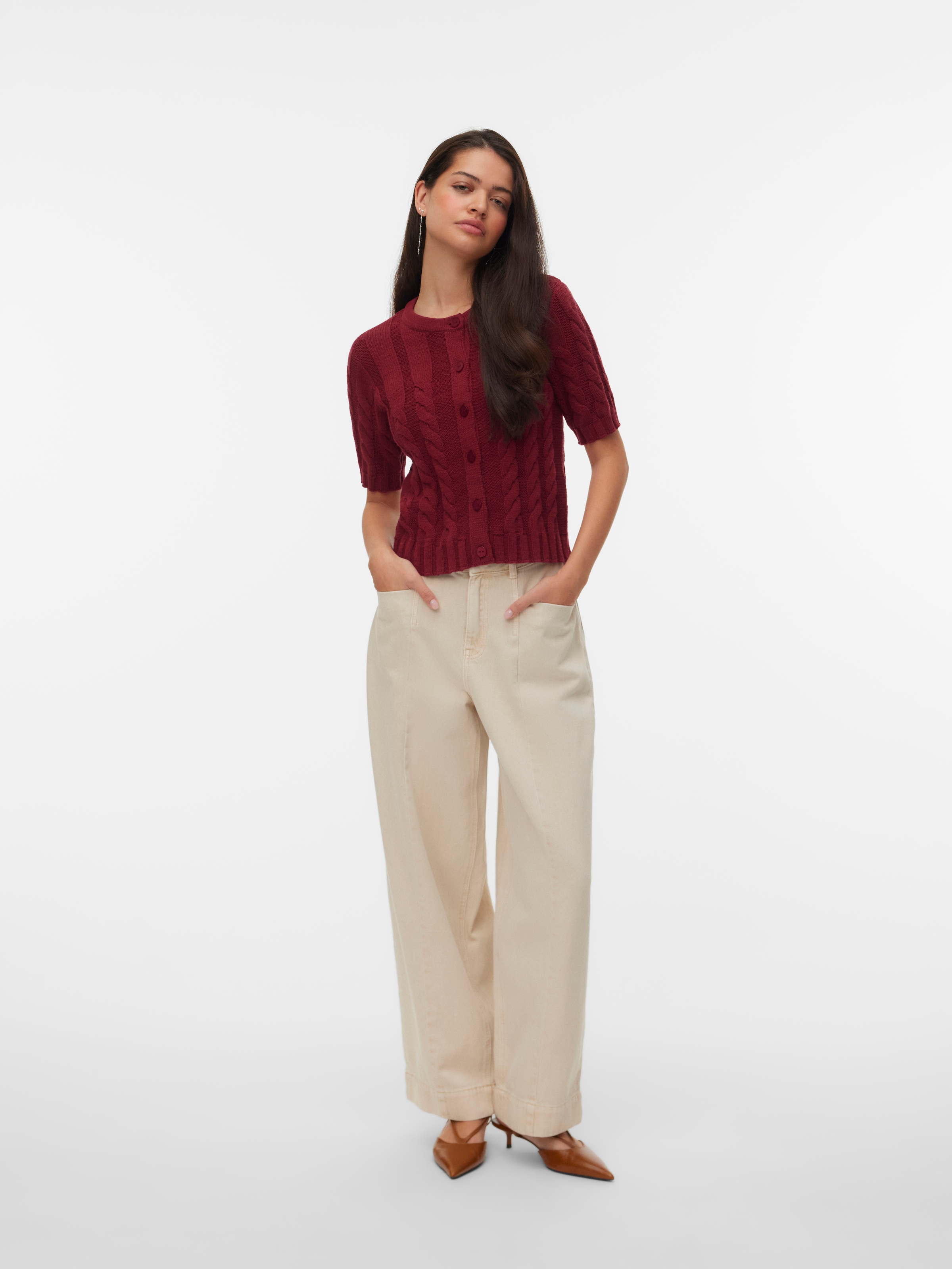 Vero Moda Strickjacke »VMORIANE 2-4 O-NECK CARDIGAN« Baumwollmischung, regular fit, Zopfstrickmuster