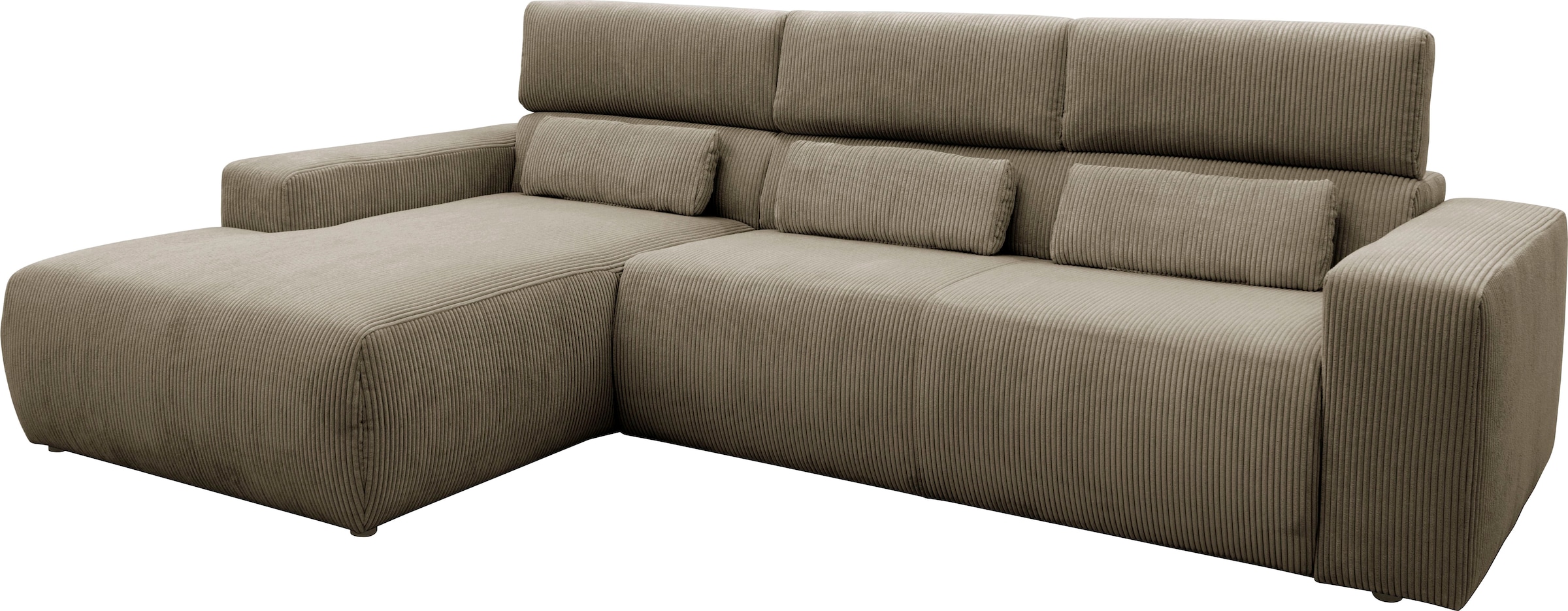 DOMO collection Ecksofa »Brandon B/T/H: 289/177/80 cm, whlw. mit Sitztiefenverstellung, L-Form«, mit Sitztiefenverstellung, Cord, schlamm