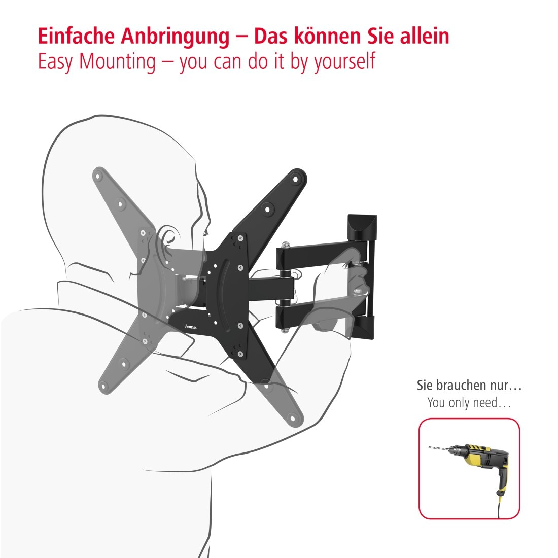 Hama TV-Wandhalterung »schwenkbar, vollbeweglich, 81 - 165 cm (32"- 65"), 43",50",55"«, bis 165 cm Zoll