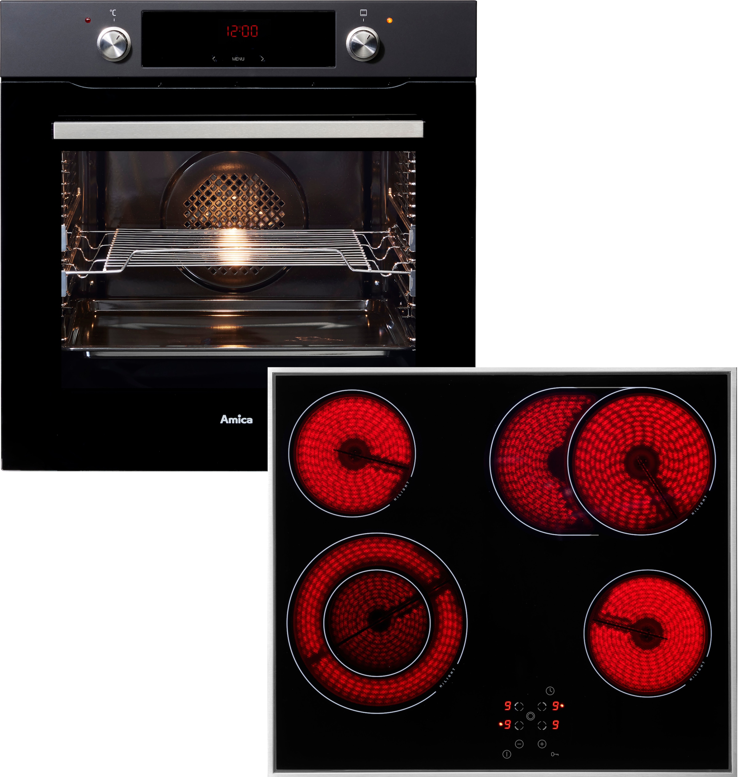 Amica Backofen-Set »BOXC 954 000 SM«, mit 2-fach-Teleskopauszug, Simple Steam Reinigungsfunktion, (Packung), Extra großer Ofen mit 2 Auszügen, Backbleche gleiten sicher heraus.