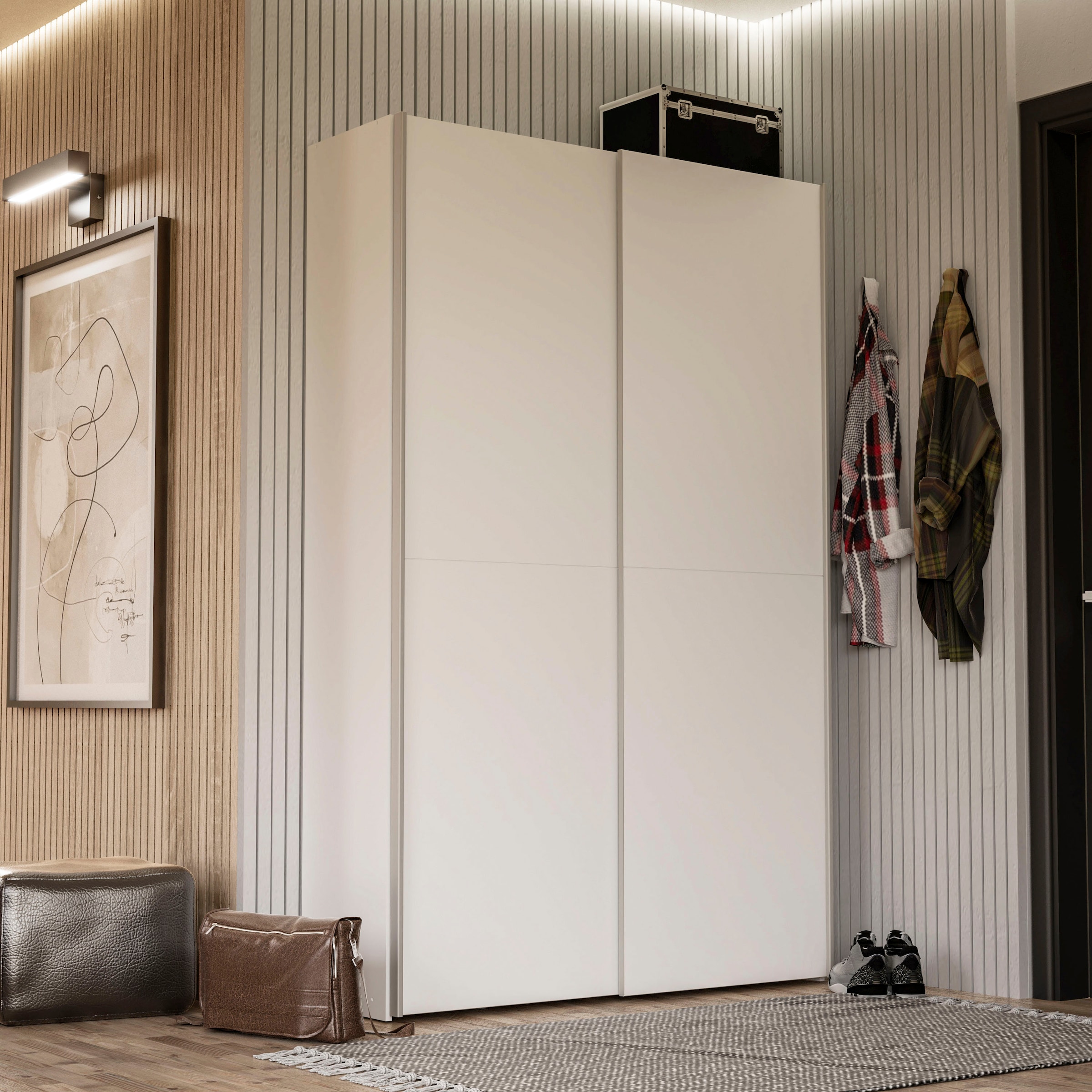 INOSIGN Wäscheschrank »Ozzula, Mehrzweckschrank, Schwebetürenschrank, Garderobenschrank«, (B/H/T ca. 120/190,5/42cm, 2 Türen, 6 Einlegeböden,), FSC® zertifiziert, variable Inneinteilung, 42cm tief, Made in Europe