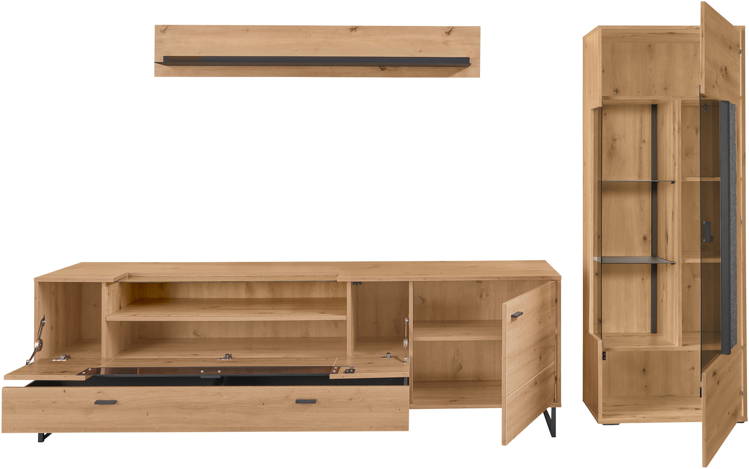 set one by Musterring TV-Wand »Deltona«, (3 St.), Zierelemente aus Sandstein, inkl. Beleuchtung, Gesamtbreite ca. 287 cm