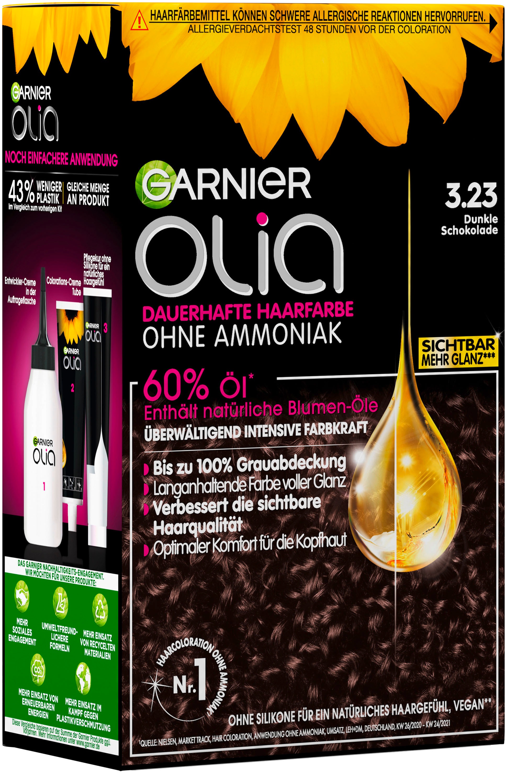 GARNIER Coloration »Garnier Olia dauerhafte Haarfarbe«, (Packung, 3 tlg.), mit pflegender Formel