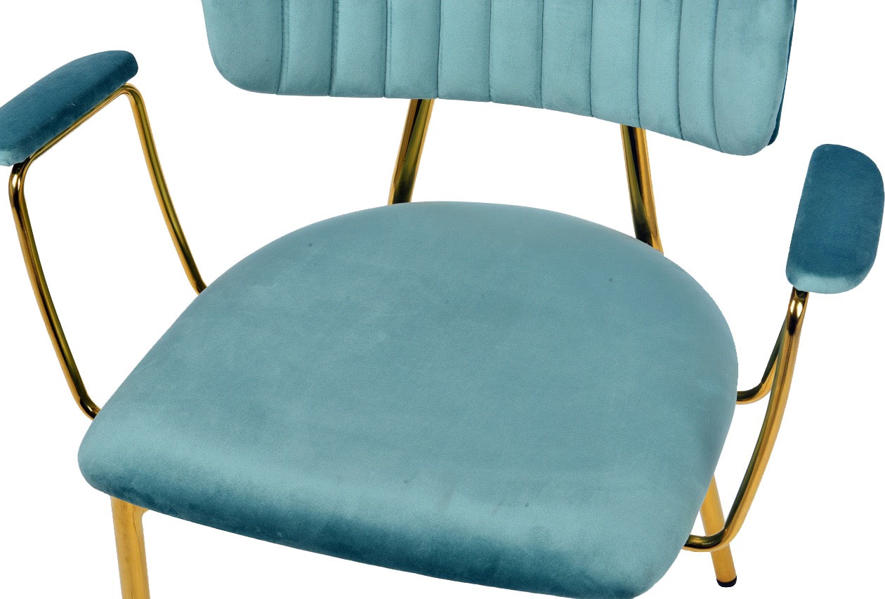 Kayoom Polsterstuhl »Stuhl Giselle 225 2er-Set, Gestell aus Edelstahl«, (Set), 2 St., mit Armlehnen, goldenes Gestell aus Edelstahl, Samtbezug, Ziernähte