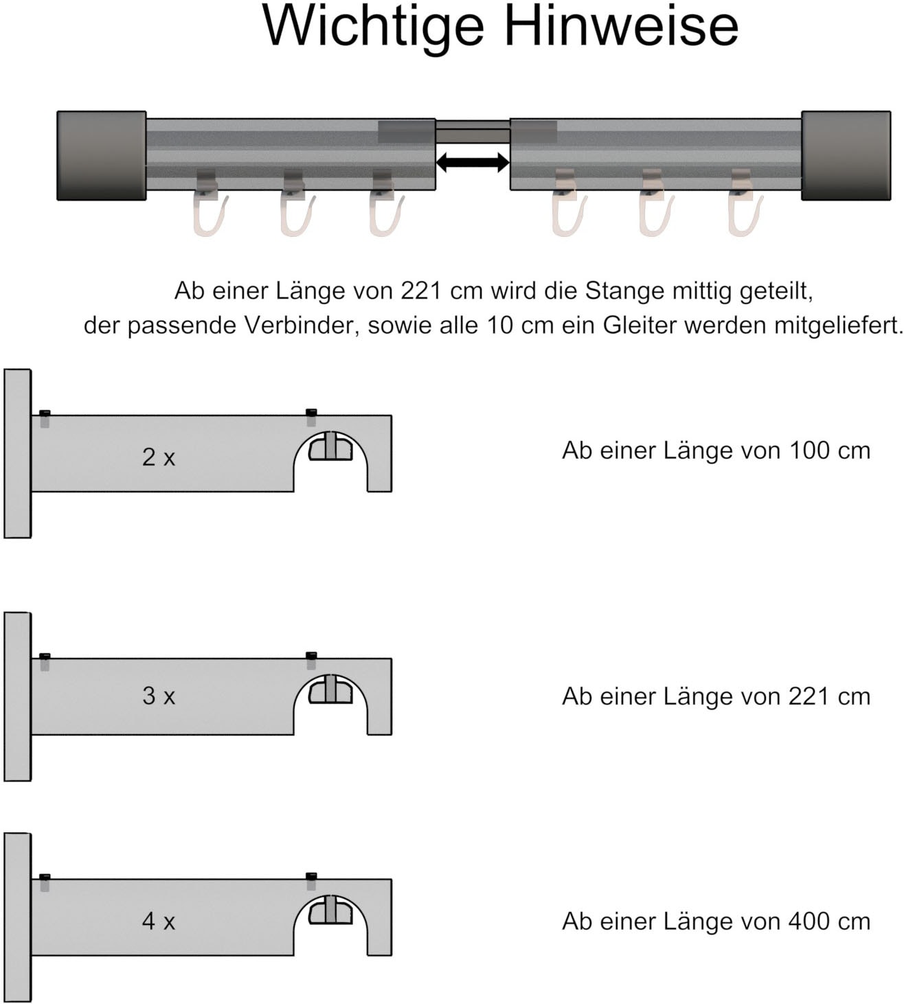indeko Gardinenstange »Consul« Ø 16 mm 1 läufig-läufig Wunschmaßlänge Innenlauf Komplett-Set inkl. Gleitern und Montagematerial