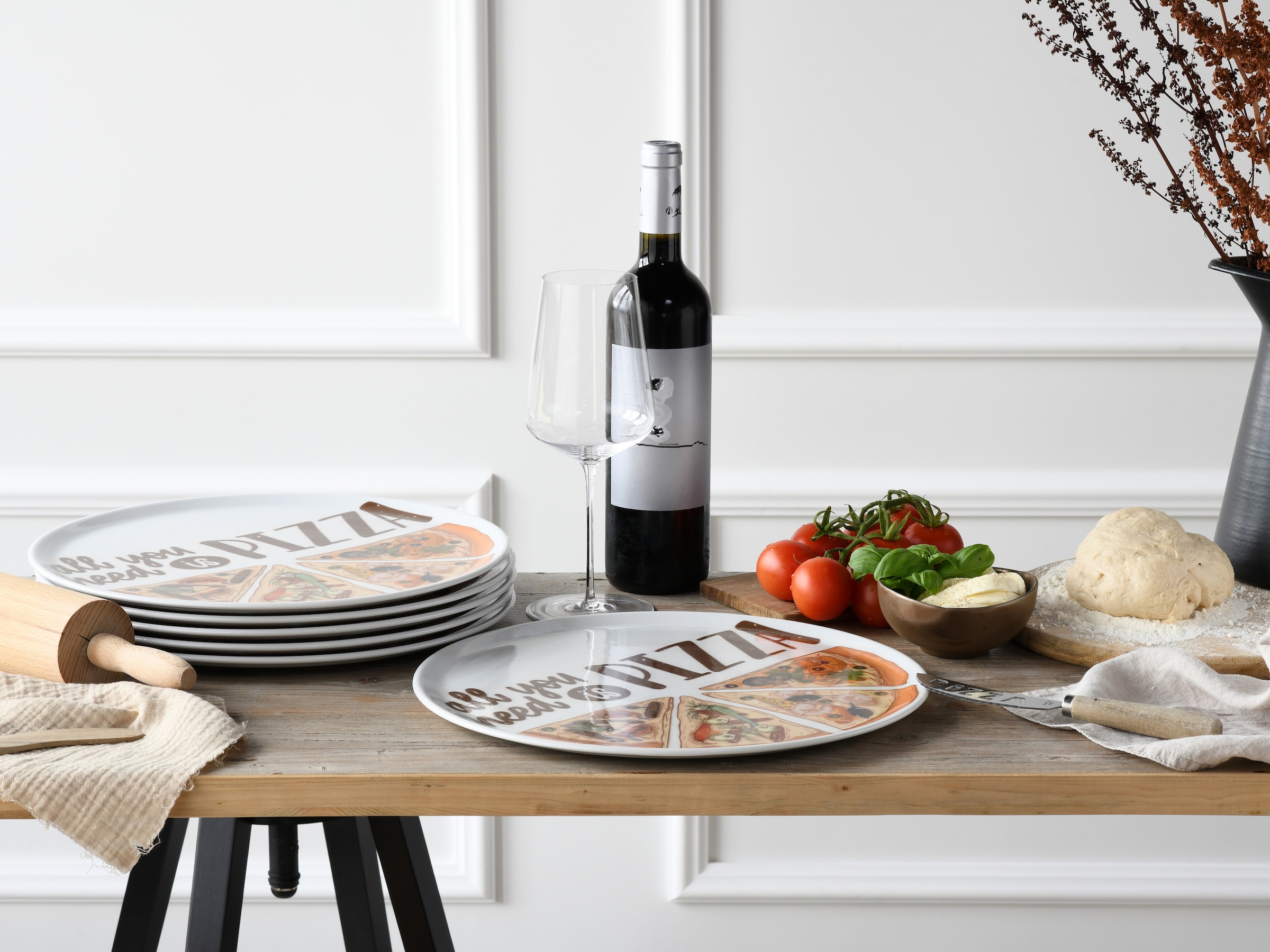 CreaTable Pizzateller »Europa All You Need, Pizzateller 33 cm 6-tlg« Teller Set, Pizzamotiv, Europäische Qualität