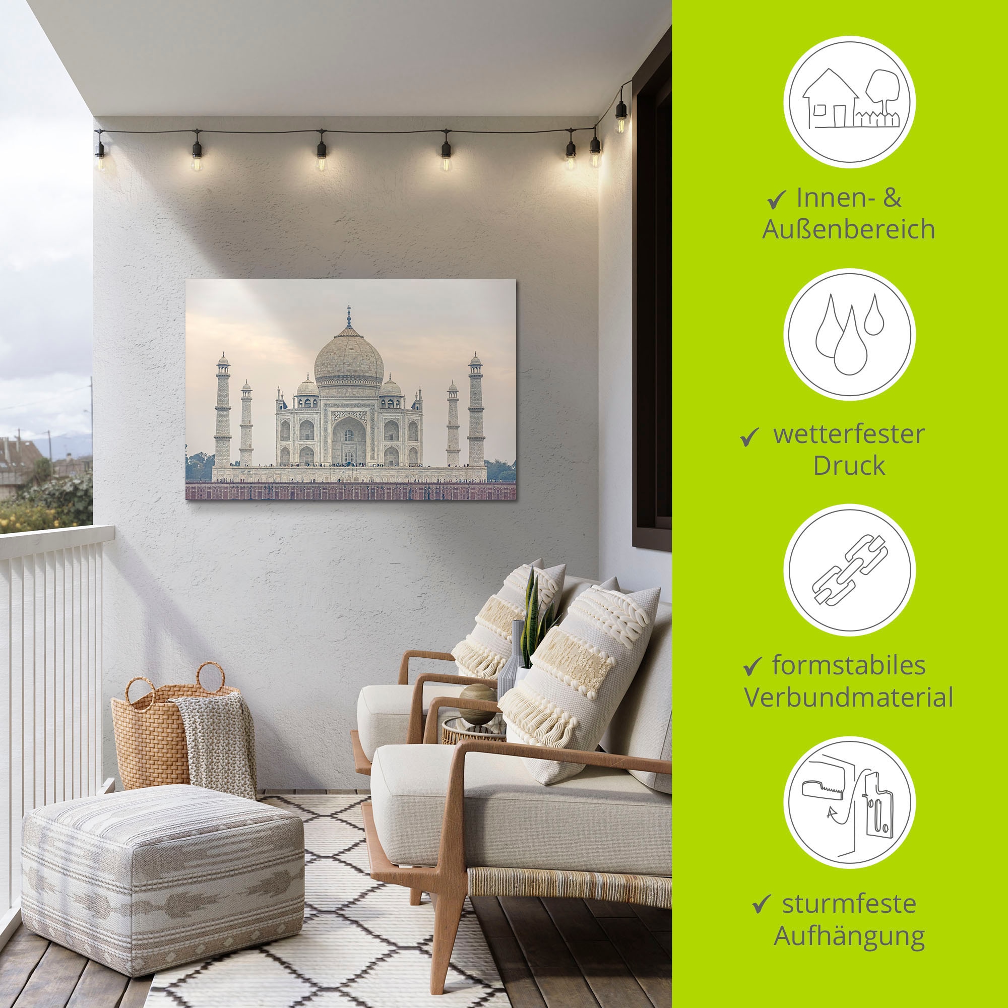Artland Alu-Dibond-Druck »Taj Mahal« Gebäude 1 Stk. tlg. für Innen- und Außenbereich geeignet, Outdoorbild