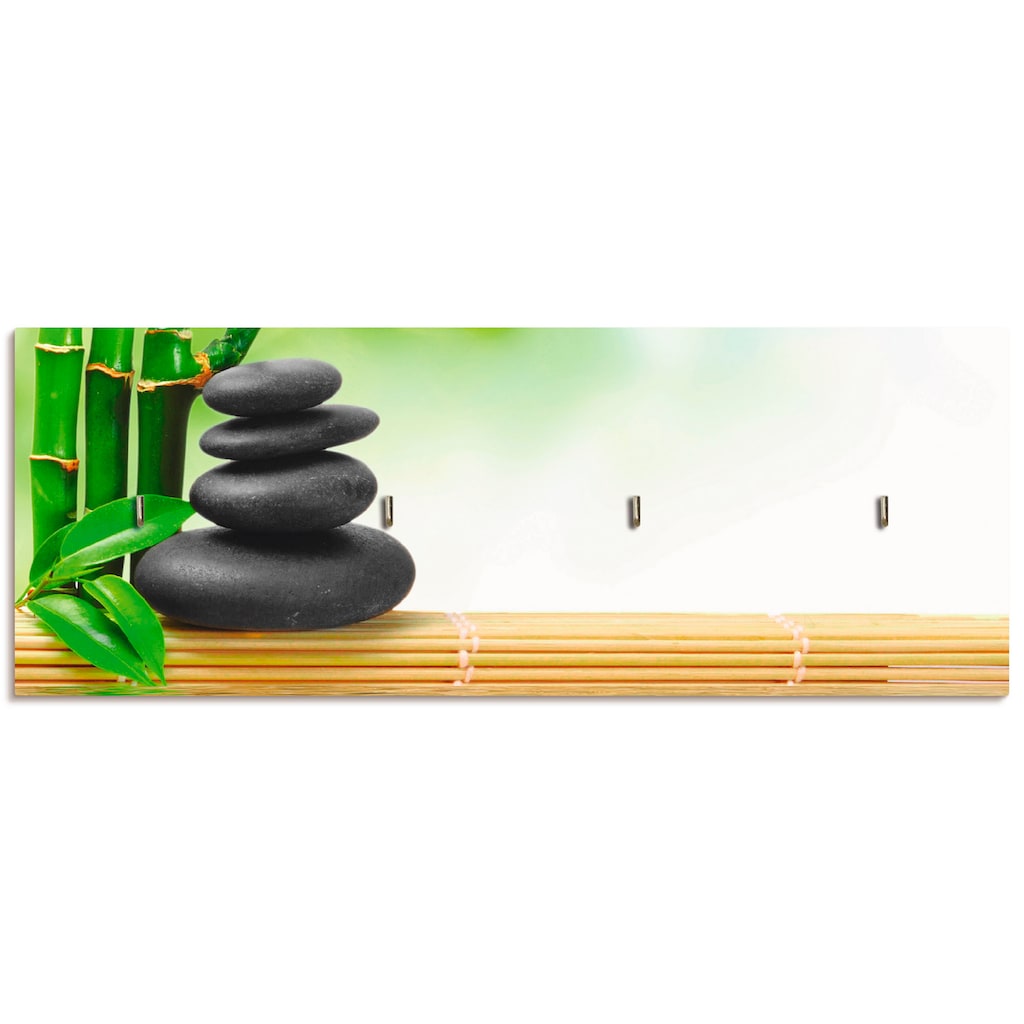 Artland Hakenleiste »Spa Konzept Zen Basaltsteine«, aus Holz mit 4 Schlüsselhaken – Schlüsselboard, Schlüsselbretter, Schlüsselhalter, Schlüsselaufhänger für den Flur – Stil: Modern