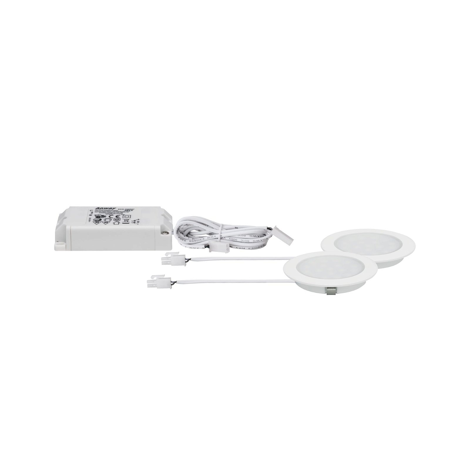 Paulmann Unterschrankleuchte »Möbel EBL Set rund LED 2x2,5W 6VA 230/12V 3000K Weiß matt/Alu«, 2 flammig, LED Möbel Einbauleuchten Set