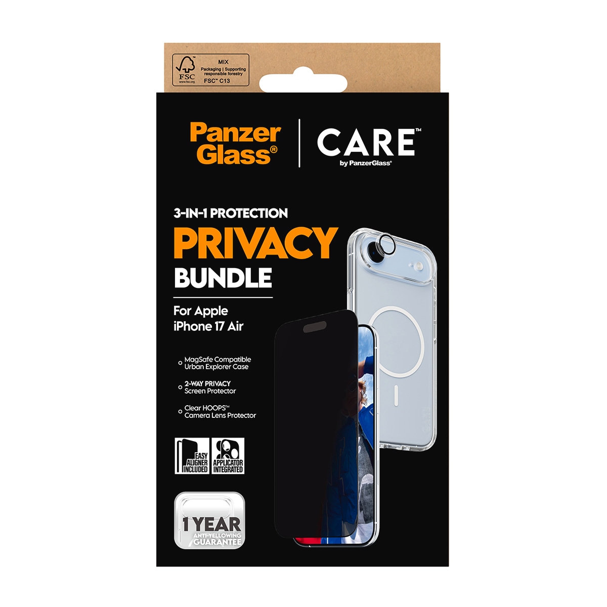 CARE by PanzerGlass Handyhülle »3-in-1 Flagship Privacy Bundle Apple iPhone 17 Air« Apple iPhone 17 Air Backcover, Schutzhülle, Handyschutzhülle, Case, Schutzcase, stoßfest
