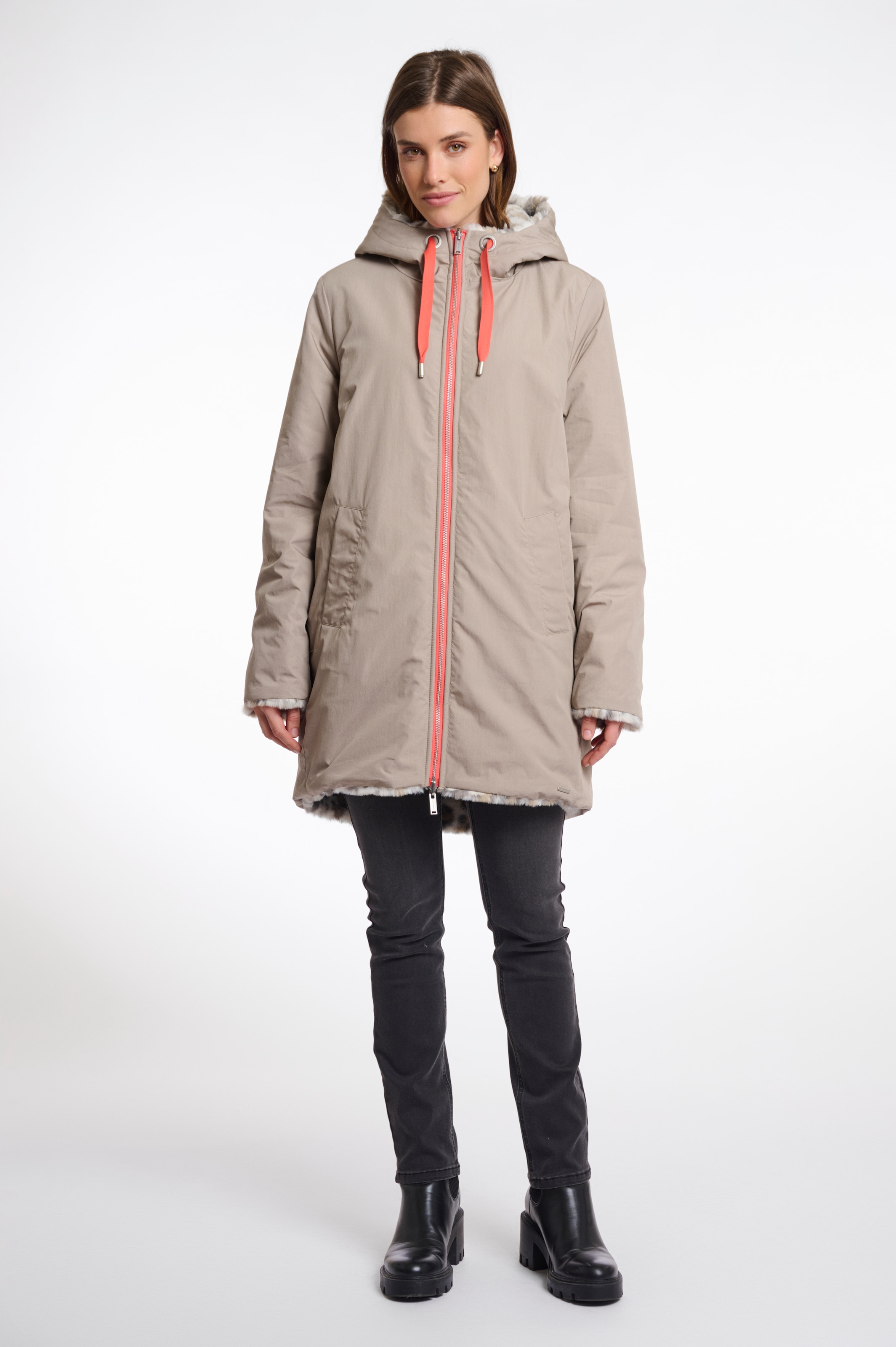 Rino & Pelle Parka, mit Kapuze, mit kontrastfarbenen Details