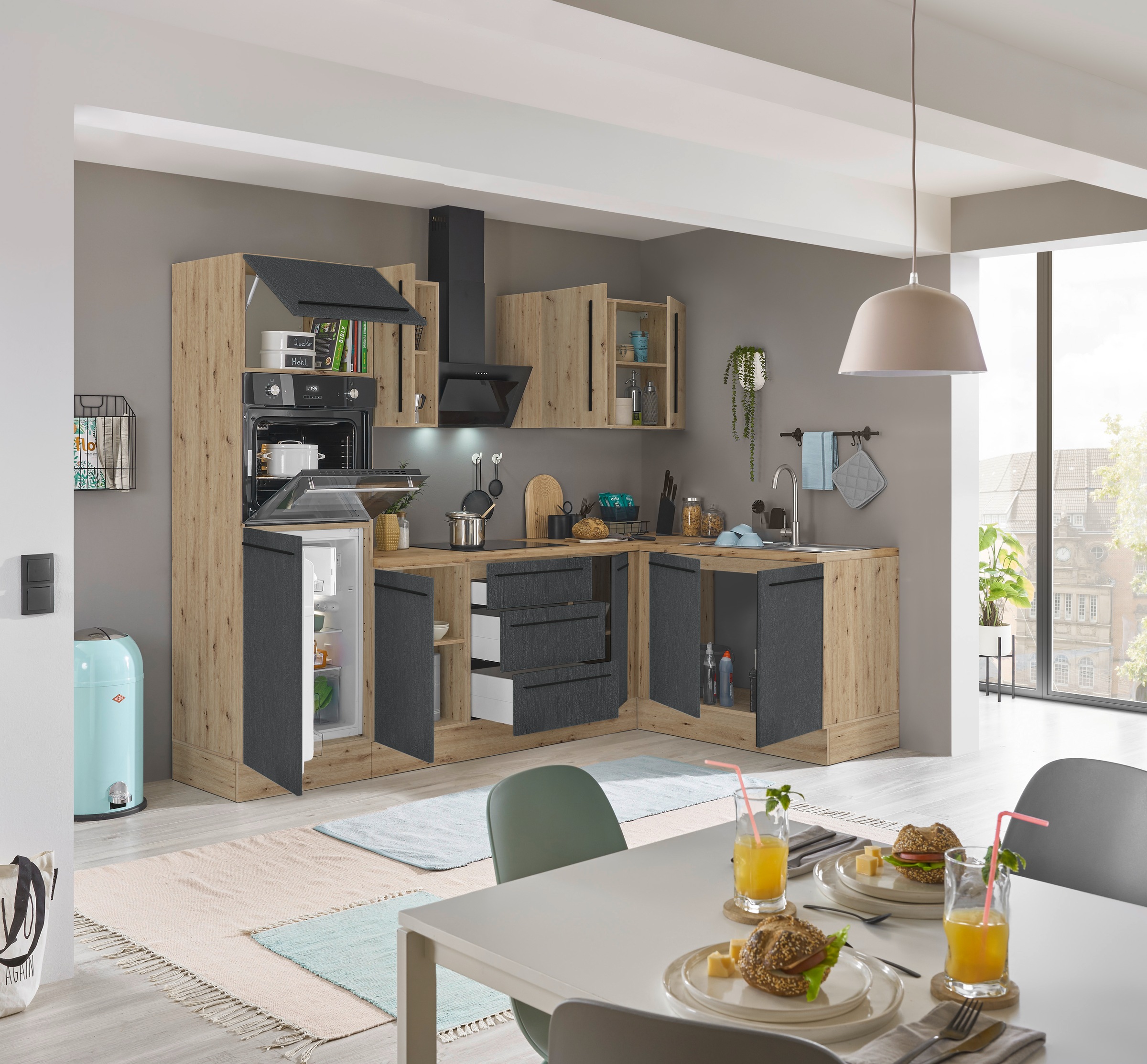 KOCHSTATION Winkelküche »Florida, Stellbreite 270x165 cm«, wahlweise mit E-Geräten, mit Softclose für Türen und Schubkästen